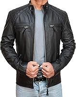 Vista 2 de Men's Café Racer Retro Diamond Quilted Exotic Vintage Motorcycle Biker Style Lambskin Leather Jacket