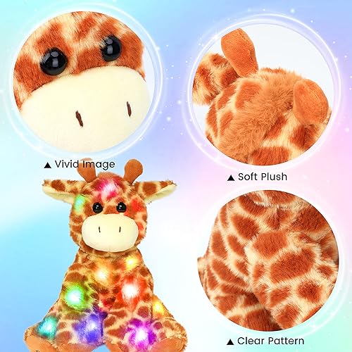 Miniatura 5 de Hopearl Lighting Up - Peluche de jirafa con luces LED de felpa, con luces nocturnas, almohada brillante, festival de cumpleaños para niños pequeños