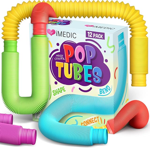 iMedic 12pcs Pop Tubes - Fidget Toys Pack - Sensory Fidget Toys - Sensory Toys For Autism and Special Needs. Reduce Anxiety, Stress , ADHD and OCD - Fidget Pack
