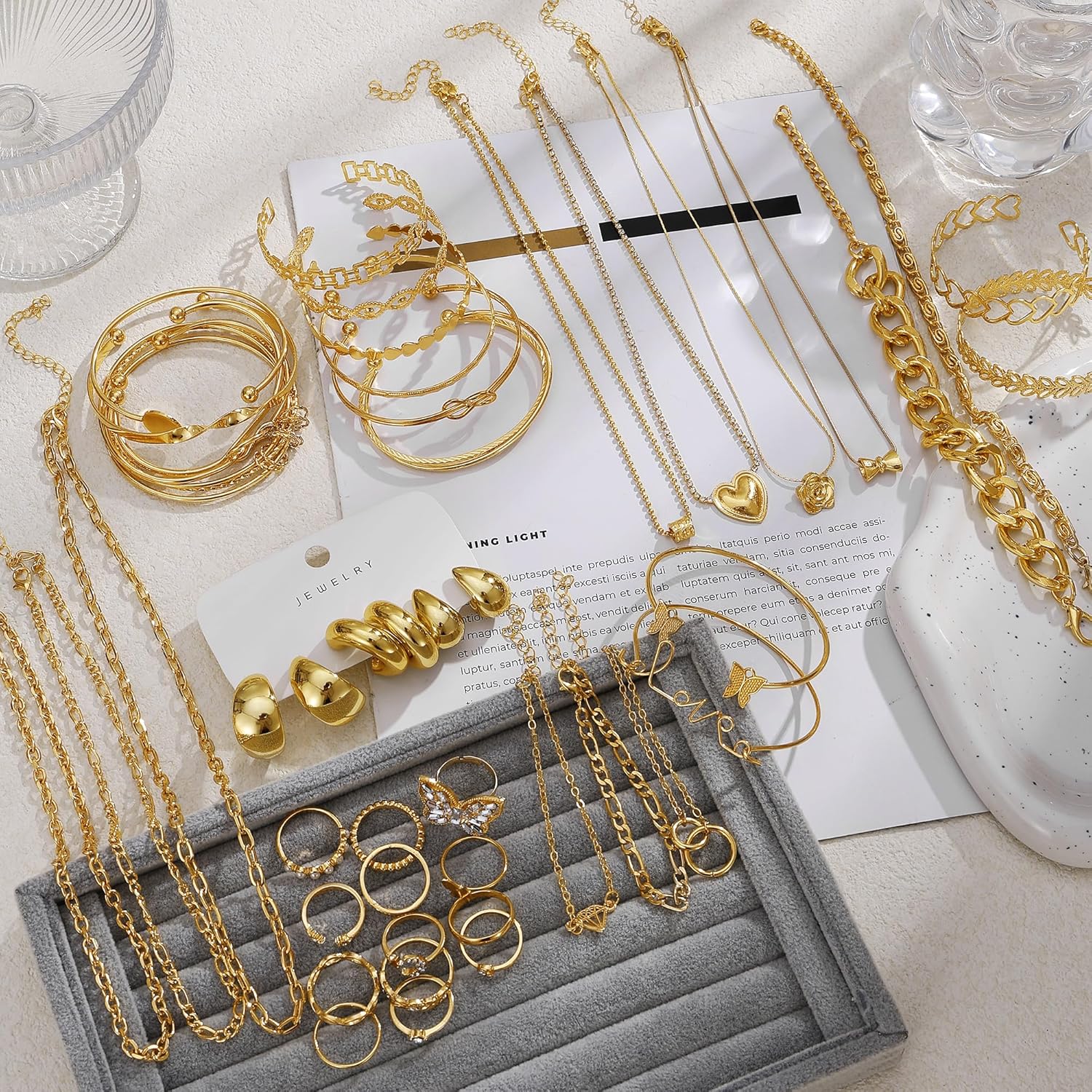 43 PCS Gold Jewelry Set for Women, Delicate Teardrop Hoop Earrings, Elegant Knuckle Rings, Adjustable Bracelets and Necklaces, Perfect Fashion Anniversary Birthday Jewelry Gift Packs - Image 2