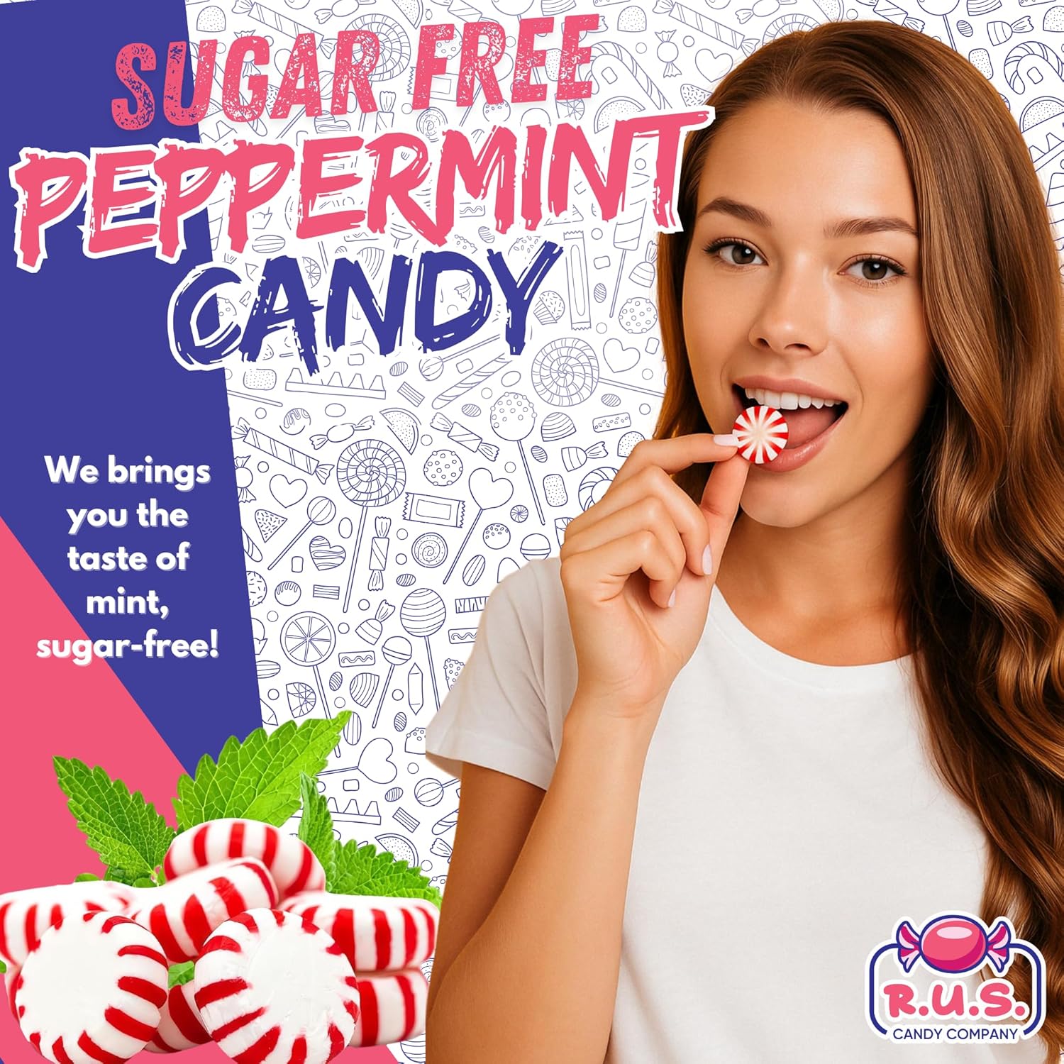 Sugar Free Peppermint Hard Candy – About 225 Individually Wrapped Breath Mints – Bulk 3 Pound Bag – Refreshing Mint Flavor – Ideal for Diabetics and Health Conscious Individuals (3 Pound, Peppermint)