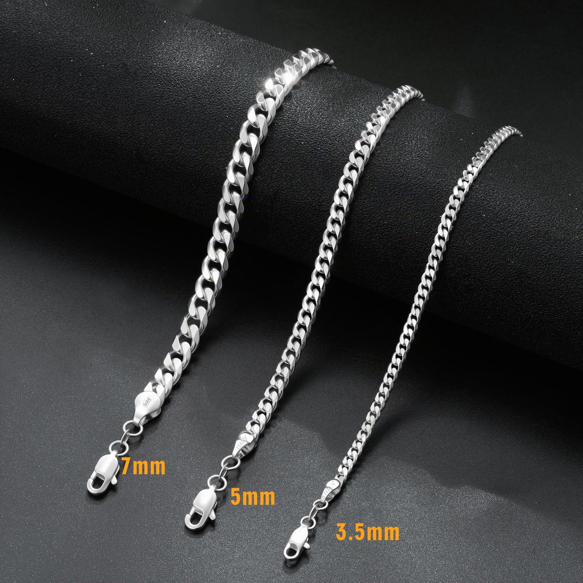 SLOONG 5MM Breit Panzerkette 925 Silber Over Herren | Panzerkette 925 Silver Over Schmuck Geschenk für Männer Verschiedliche Längen 46/51/56/61CM