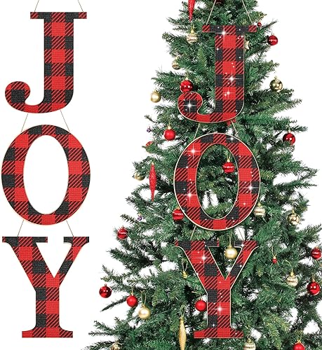 Juego de 3 adornos de árbol de Navidad con diamantes de 12 pulgadas, decoración a cuadros rojos y negros, adorno colgante de madera para decoración