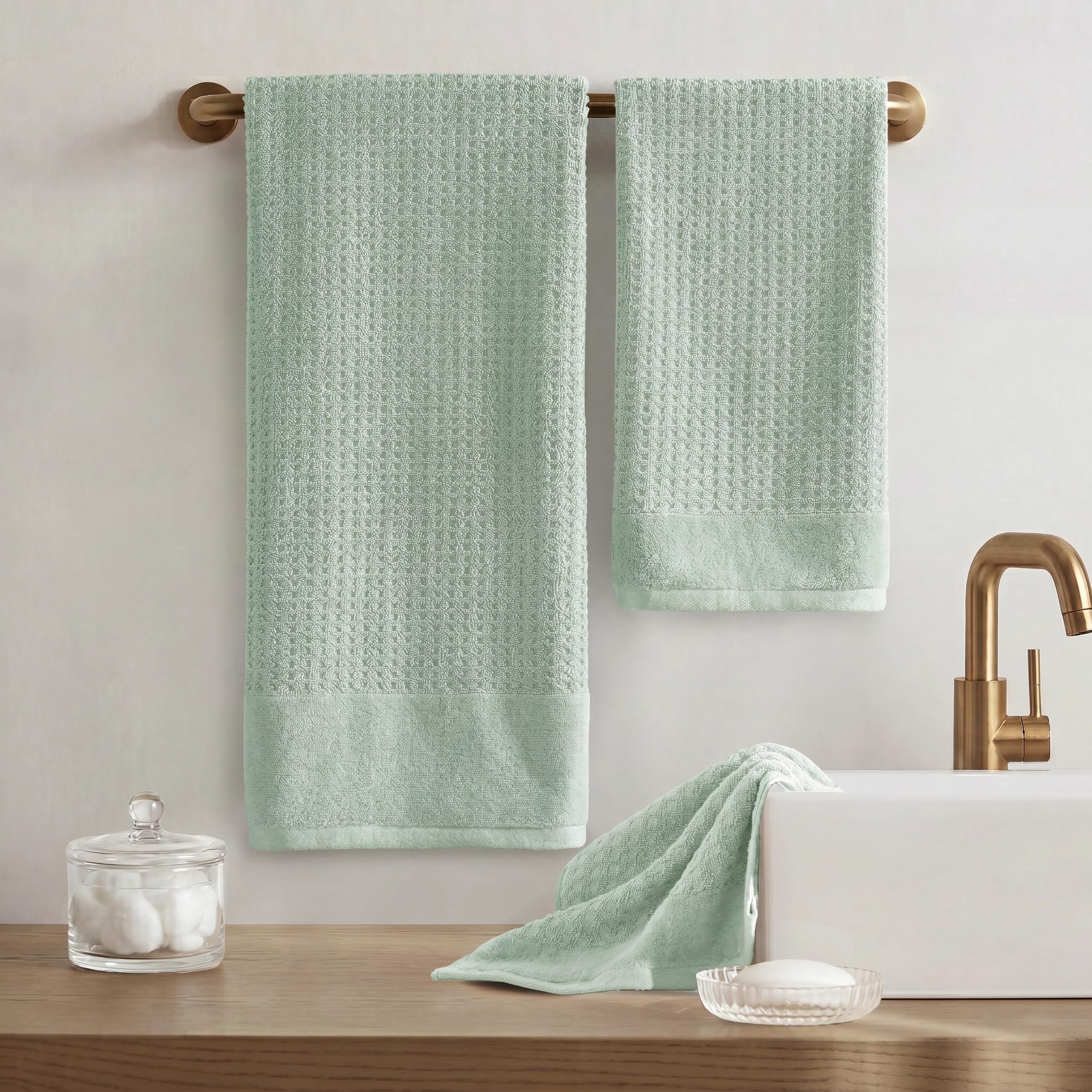 Madison Park SPA Waffle - Juego de Toallas lujosas de 100% algodón, Tejido gofre de Textura Premium, Altamente Absorbente, Secado rápido, Ropa de Lavado de Calidad de Hotel y SPA para baño, tamaños