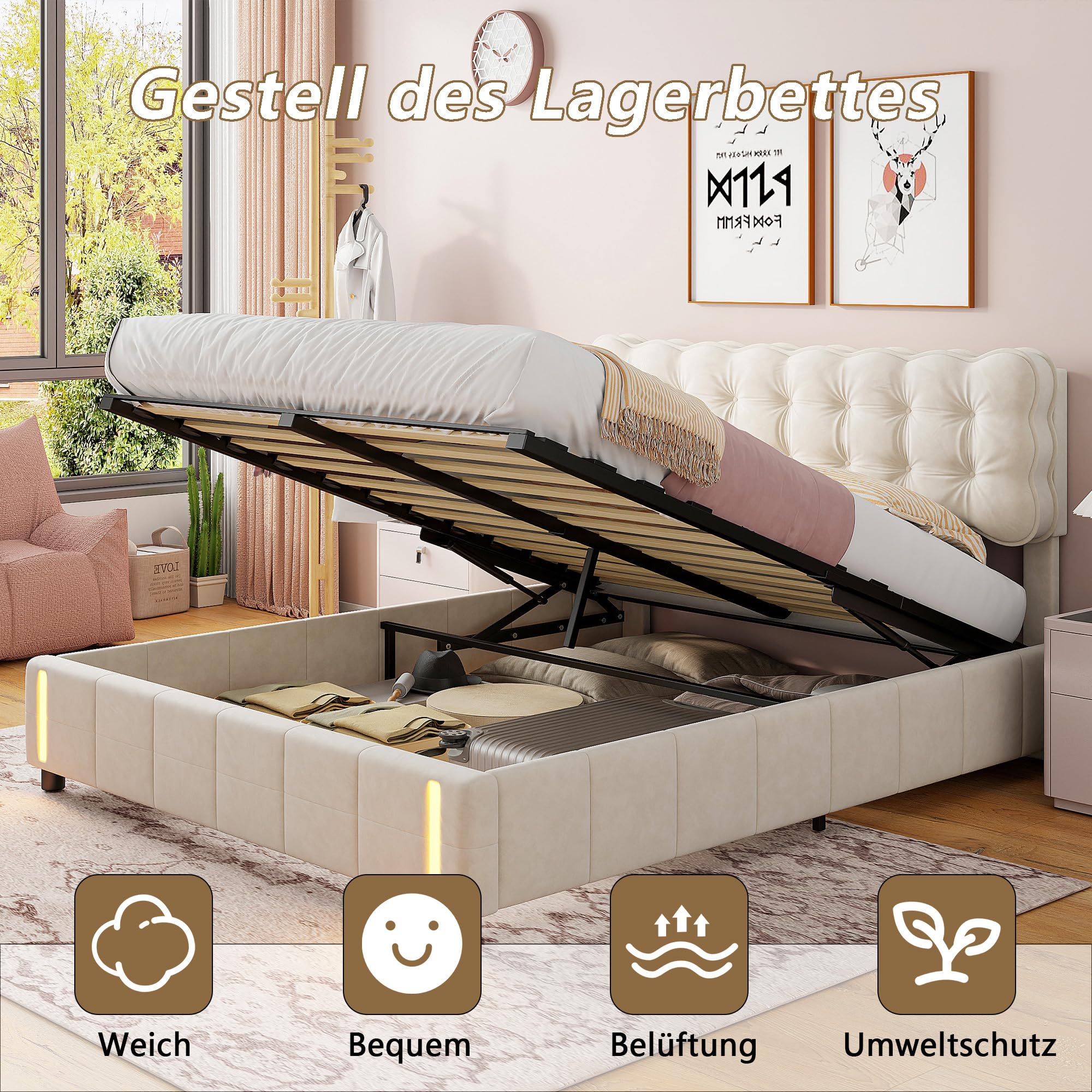 JiaOyu Eenpersoonsbed 90 x 200 cm, kinderbed gevoerd bed met
