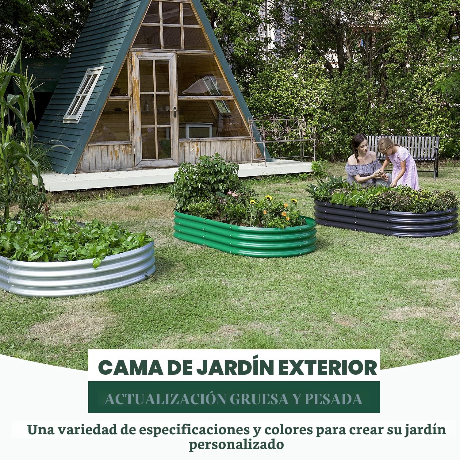 Land Guard Kit de Cama de jardín elevada galvanizada, Cajas de jardín galvanizadas para Exteriores, Metal Grande Ovalado para Verduras..