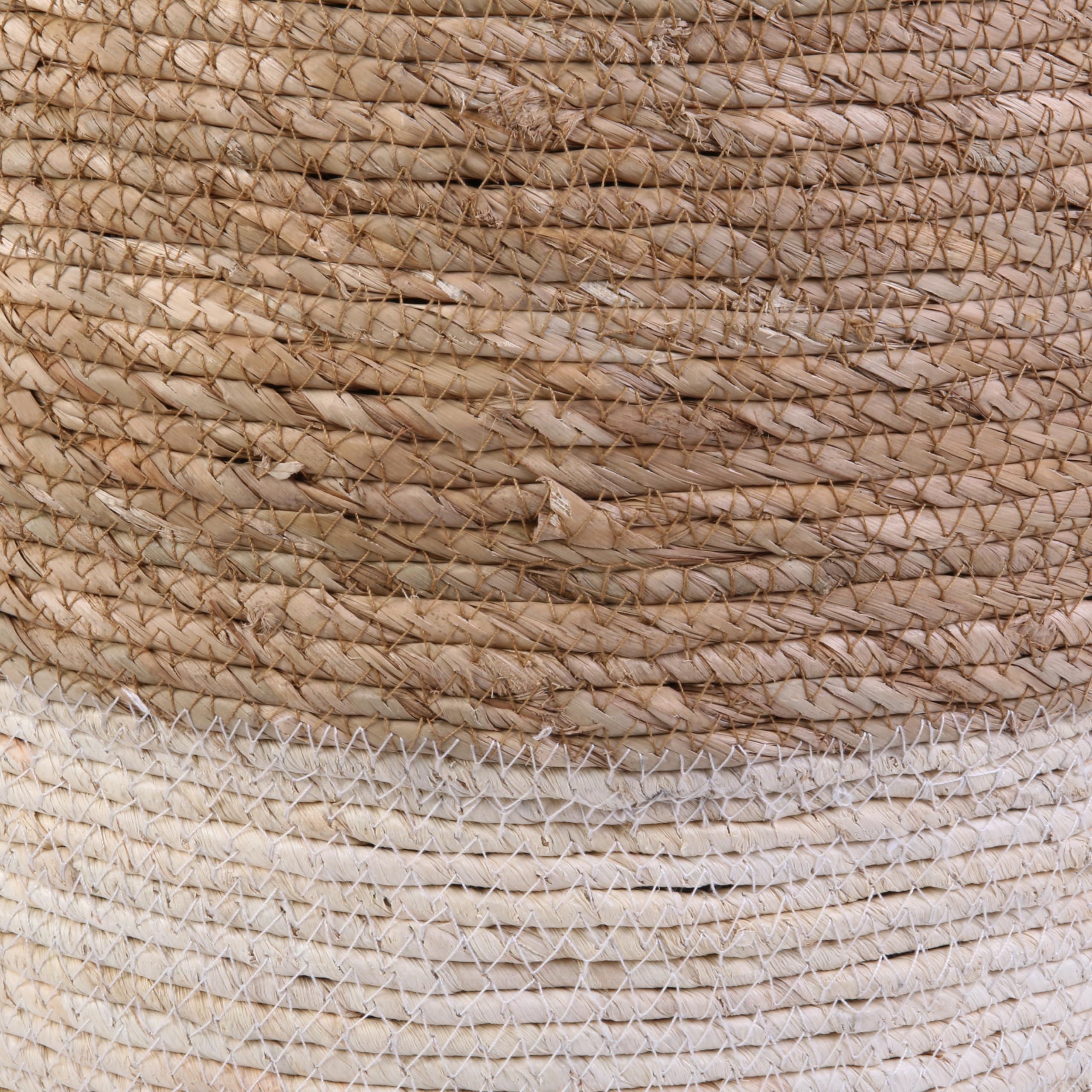 HOME DECO FACTORY Pouf Décoratif Tendance Touche Naturelle Assise Bleu | Polyester bois et jonc, pouf décoratif, design tendance, touche naturelle, salon ou chambre, 35x35x41 cm, bleu