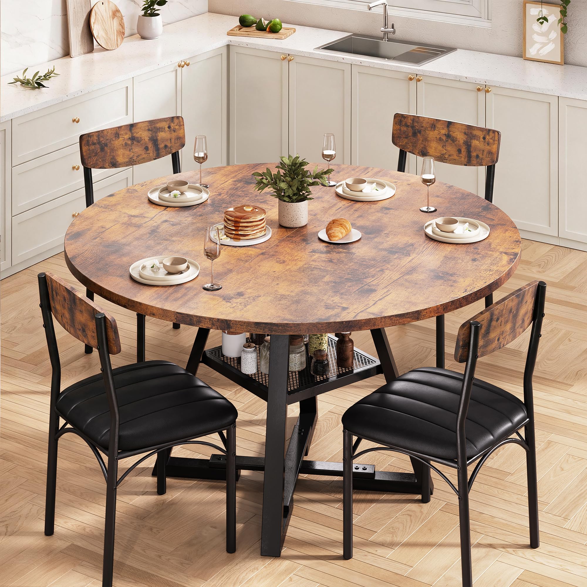 Jocoevol Round Dining Table Set (Vintage, 42In)
