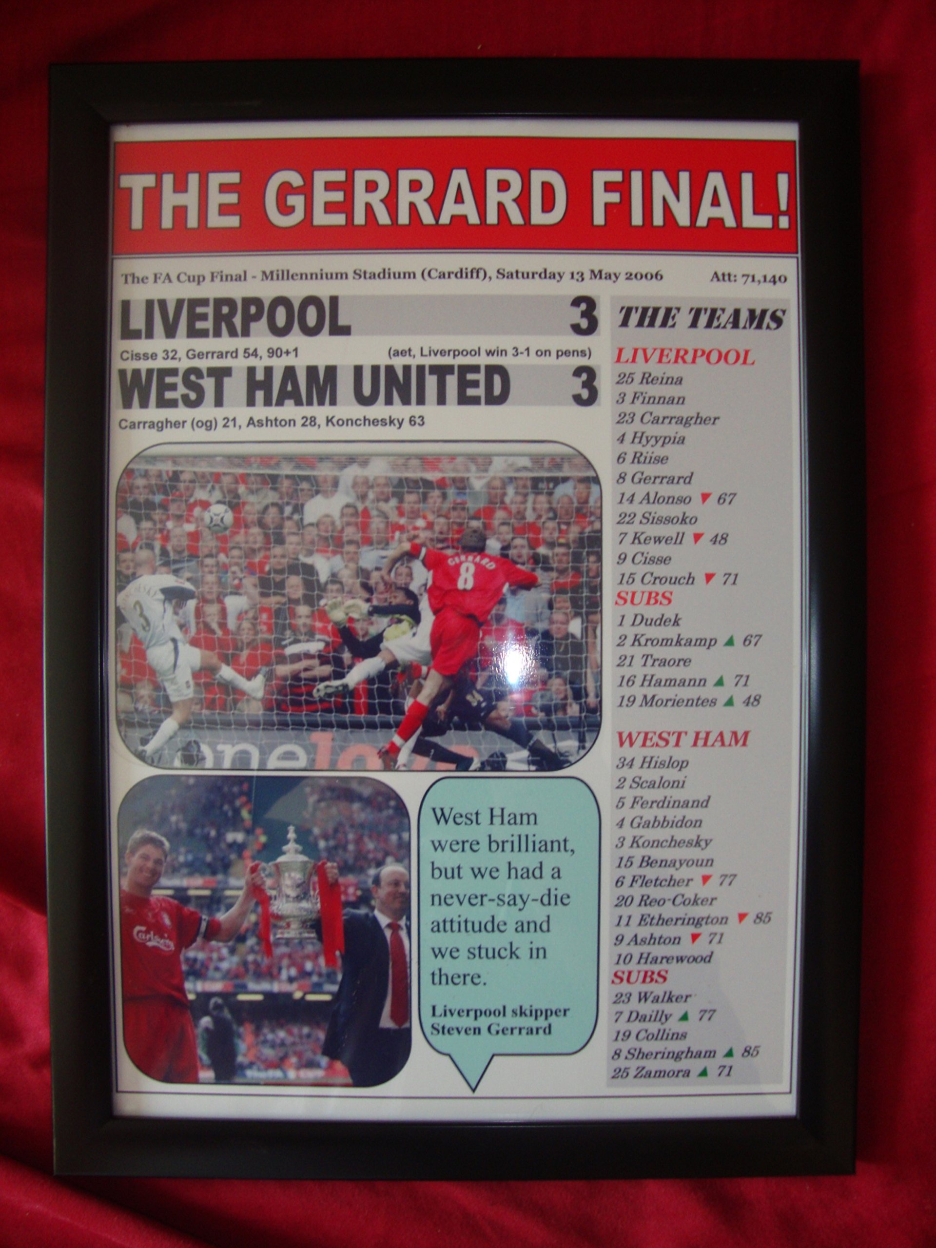 Lilywhite Multimedia Liverpool 3 West Ham United 3 - 2006 FA Cup final - The Gerrard Final - framed print