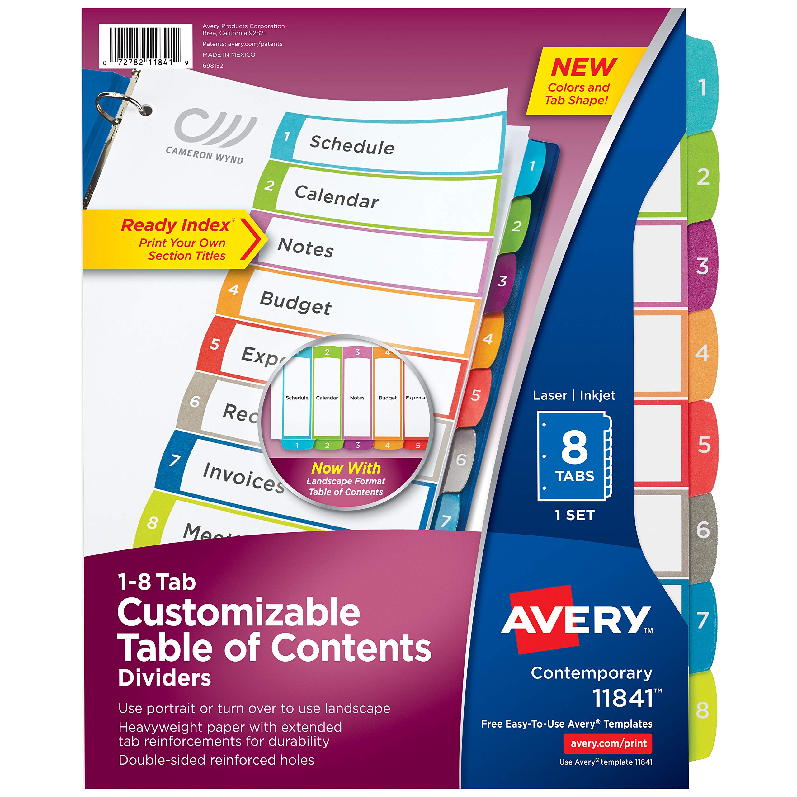 Avery Customizable Table of Contents Dividers, 8-Tab Set (11841)