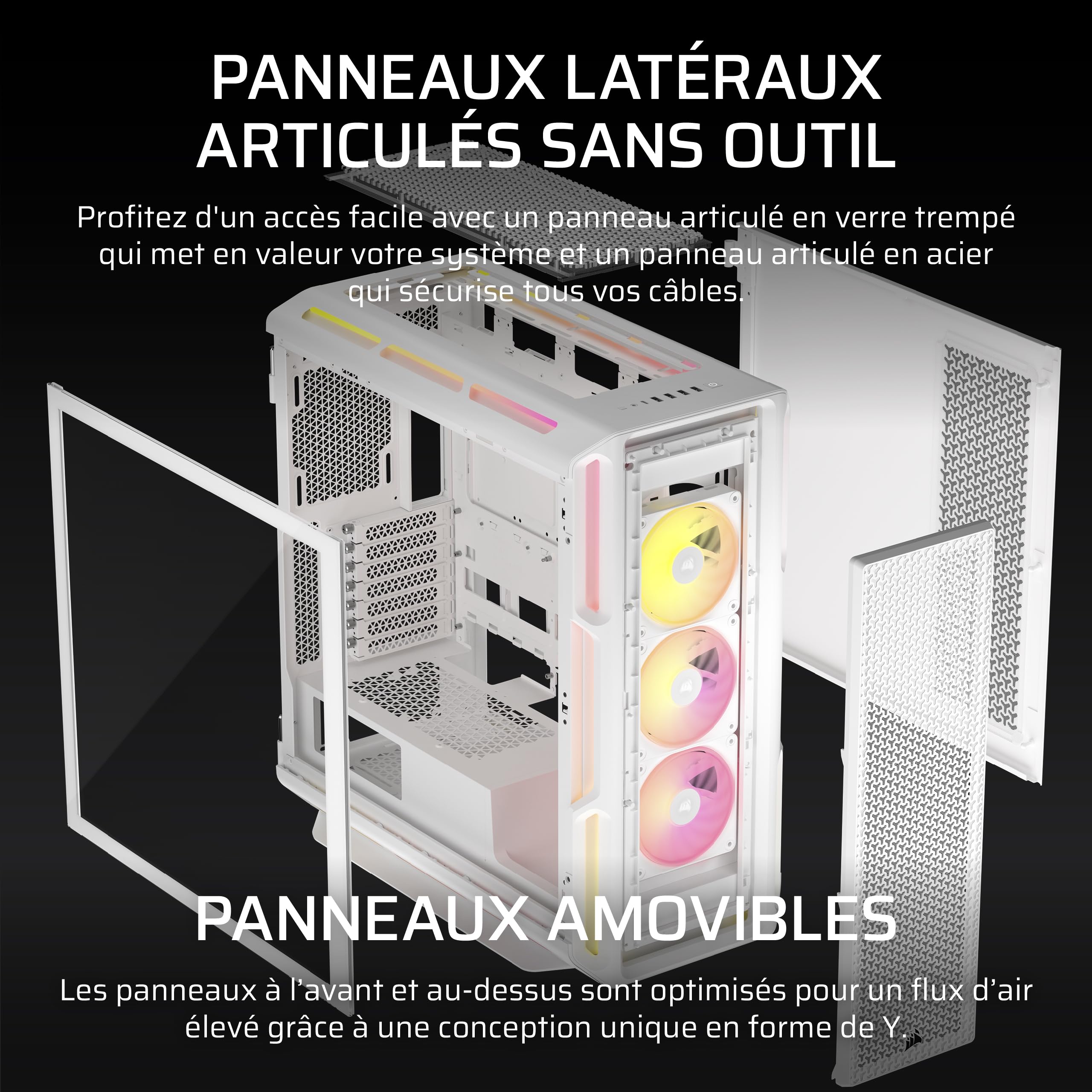 Corsair iCUE Link 5000T LX RGB Boîtier PC ATX de Taille Moyenne – 3X Ventilateurs LX120 RGB Préinstallés, Bandes Lumineuses RGB Aurora Intégrées, Intérieur Spacieux, Hub du iCUE Link Inclus – Blanc