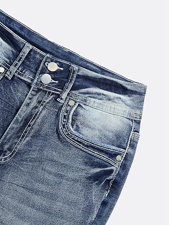 Women's Mid Waisted Bootcut Jeans Stretchy Slim Double Button Flare Pants