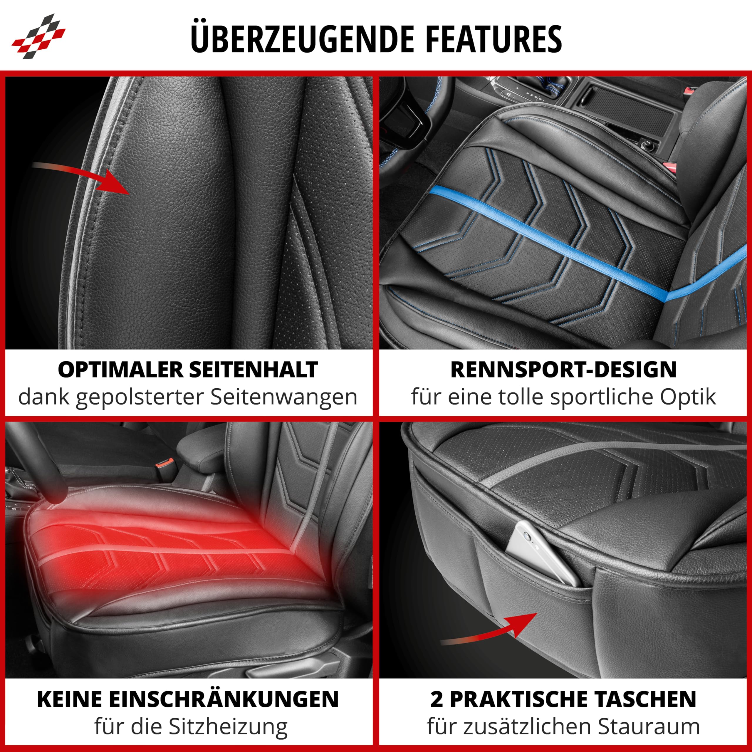 Walser Premium Sitzauflage Auto Kimi, Sitzschoner schwarz, Vergleichssieger* Auto Sitzauflagen, Sitzbezug Vordersitze, Schonbezug Autositz, Autositzauflage Vordersitze PKW/LKW