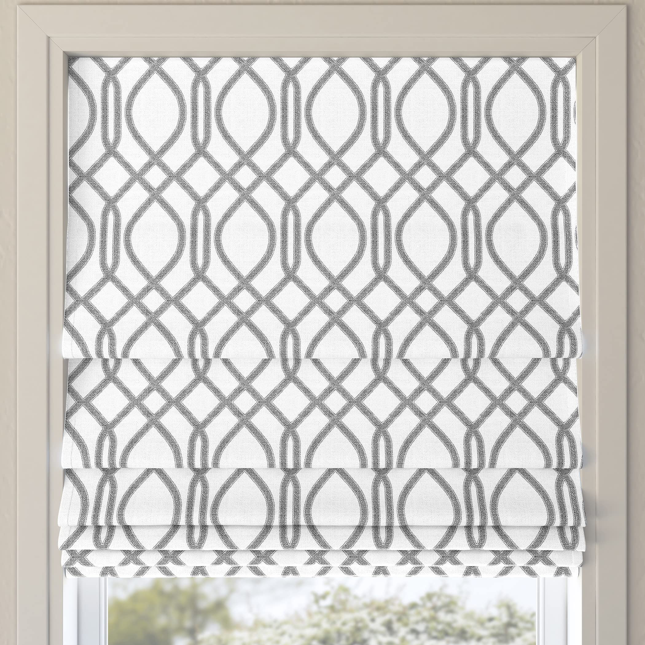 Sun Zero Dyer Modern Trellis Total Blackout Cordless Roman Shade, 33