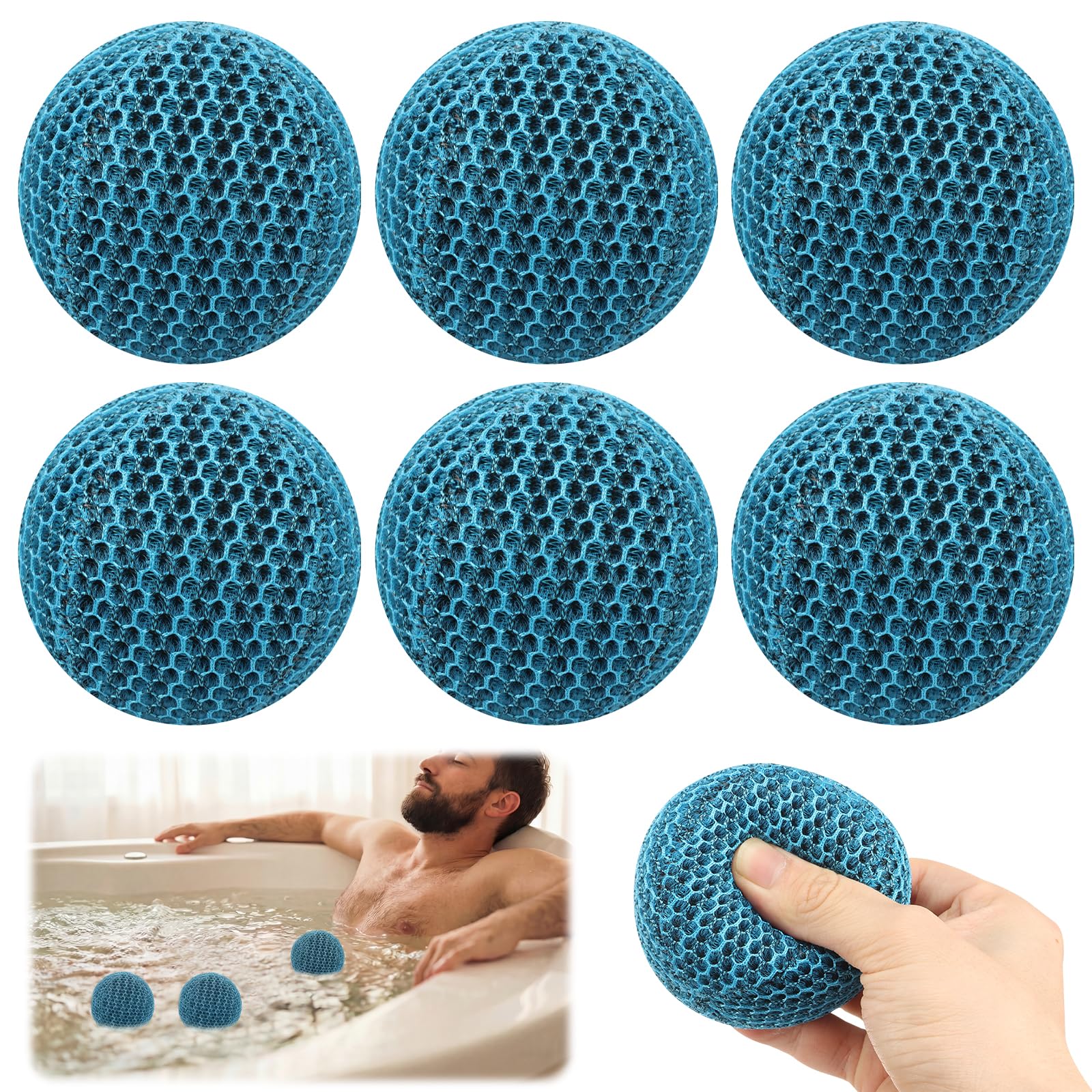 6 Pack Hot Tub Scum Absorber Balls, 7cm Reusable Floating Sponge Cleaners for Pools and Spas, Honeycomb Oil Absorbing Scum Balls for Grease and Grime Removal, Pool Filter Accessories