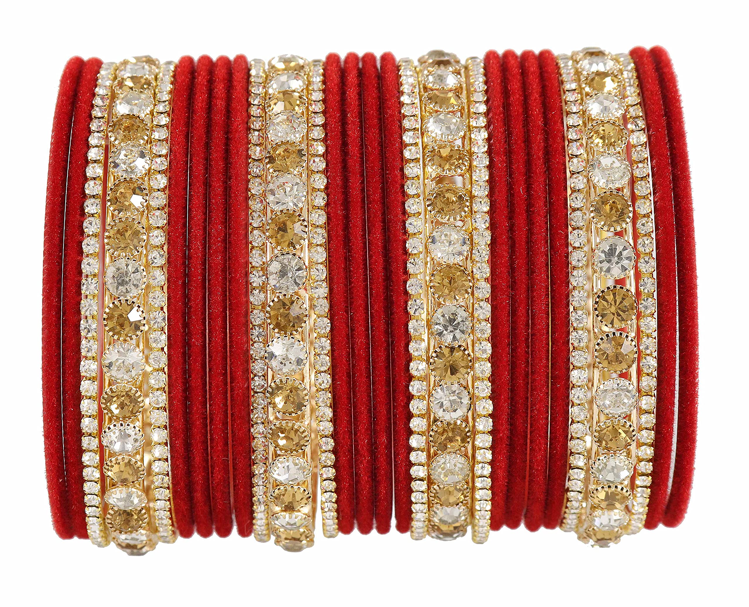 NMII Non Precoius Metal, Velvet and Zircon Gemstone Bangle set for Women/Girls, (Red_2.8 Inch), Pack of 28 Bangle (B094RGVS2N) Amazon Price History, Amazon Price Tracker