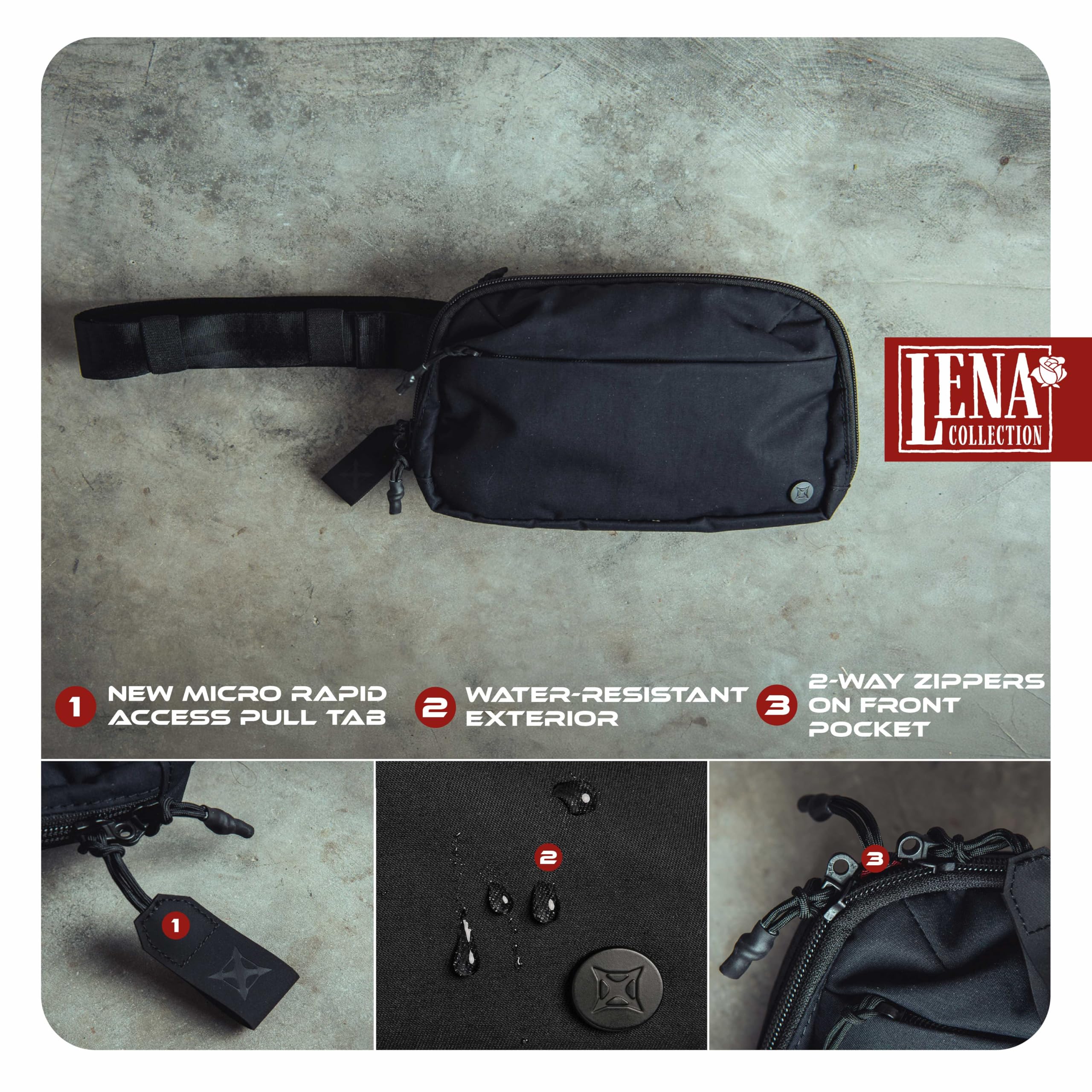 Vertx Bauchtasche für den täglichen Gebrauch + vielseitige Hüfttasche für Reisen, Outdoor-Aktivitäten, verstellbarer Gurt, leicht, mehrere Taschen, Schwarz – Einheitsgröße
