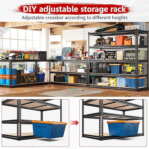Miniatura 5 de REIBII 48.2''W Garage Shelving Heavy Duty Storage Shelves 3000LBS Heavy Duty Shelving 72''H Adjustable Metal Shelves for Garage Storage Rack