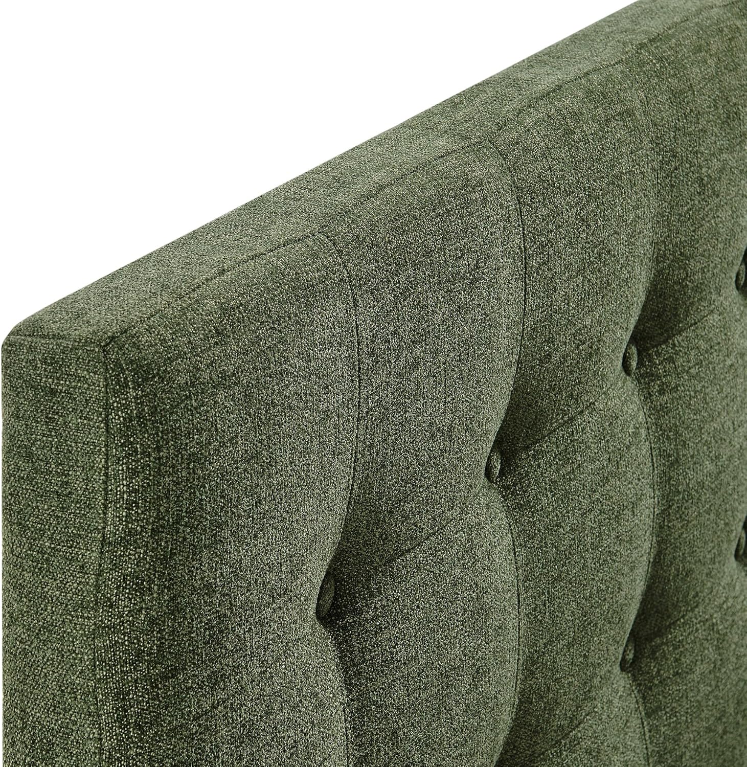 Modway Emily Queen Size Fabric Headboard in Foliage - Linen-Like Upholstery with Button Tufting and 7 Adjustable Height Positions