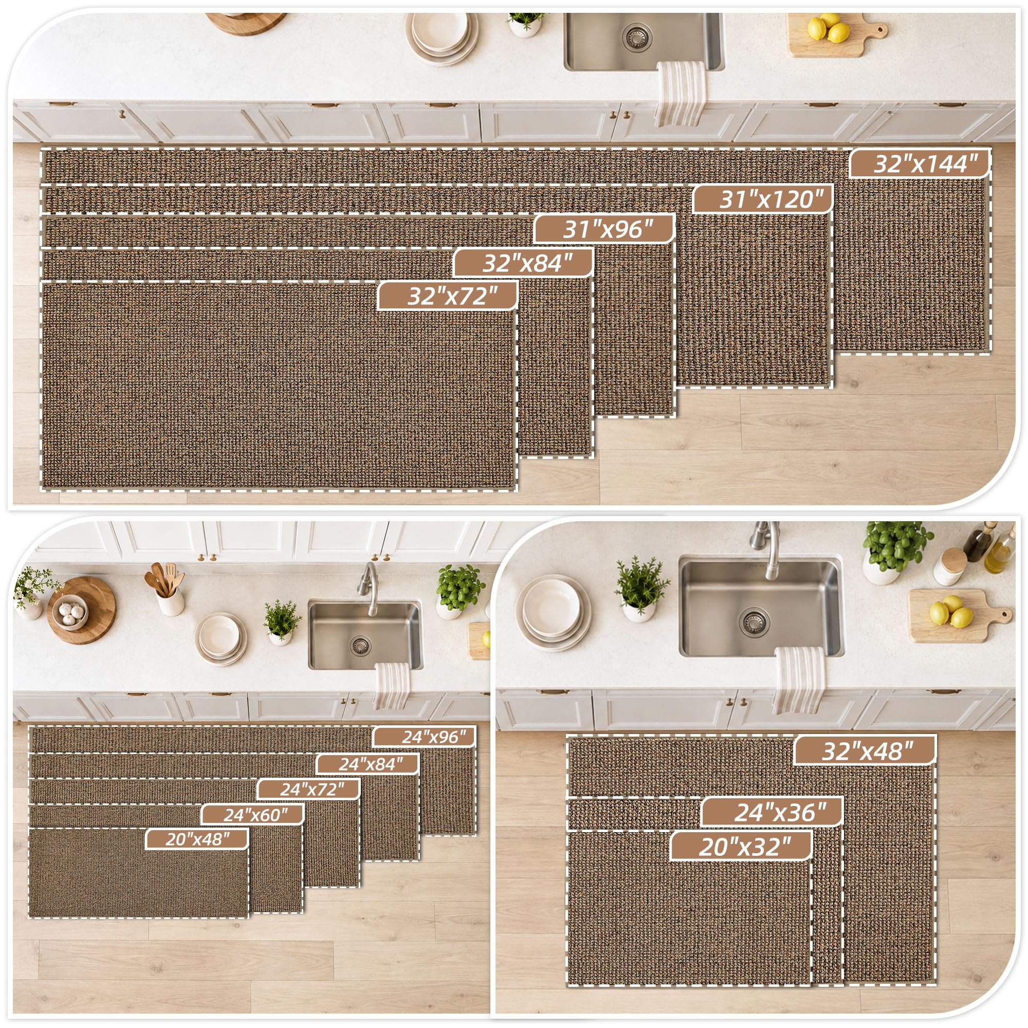 BEQHAUSE Taupe Kitchen Rugs - Non-Slip -2 BEQHAUSE Taupe Kitchen Rugs - Non-Slip -2