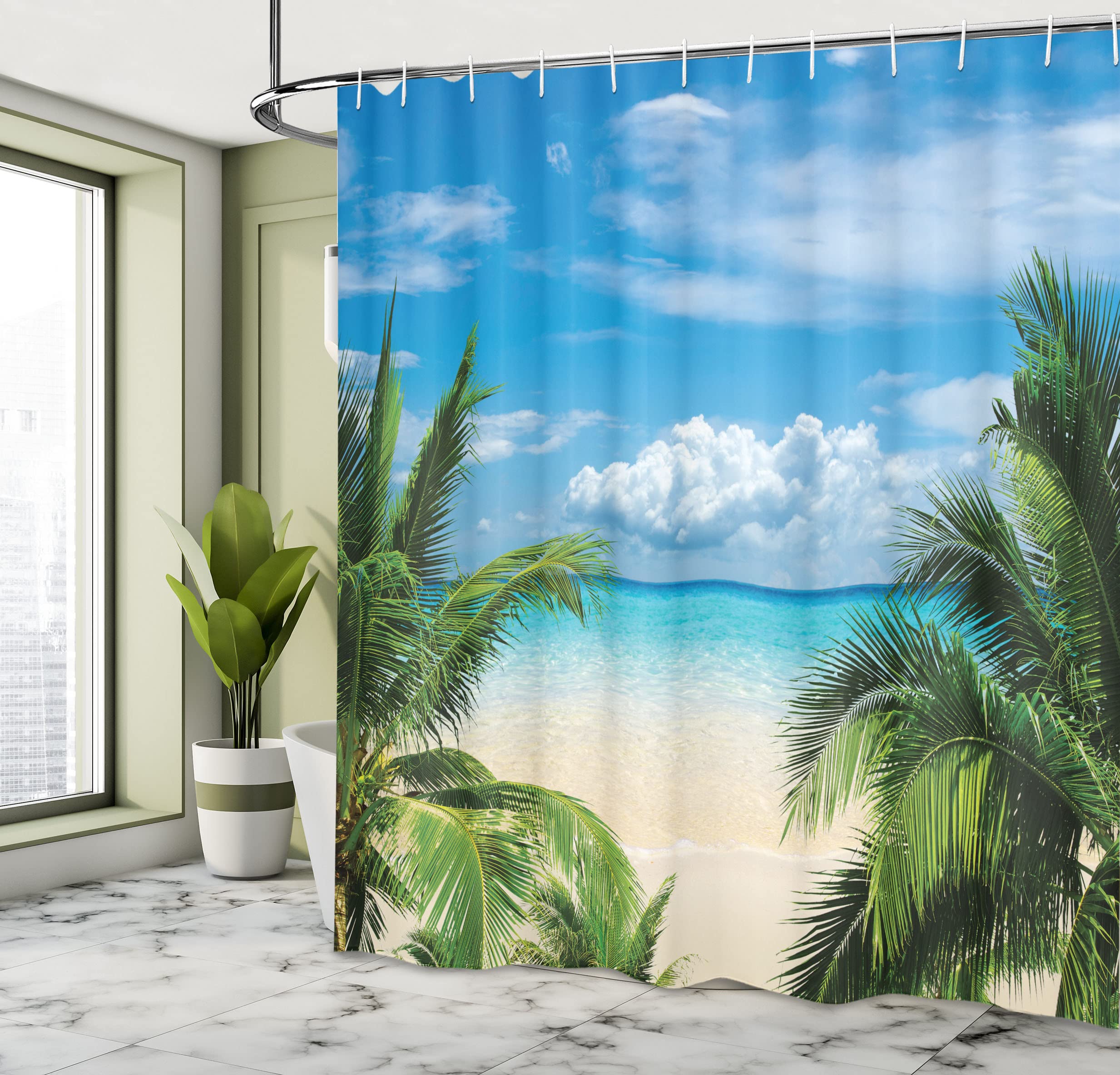 Amazon.co.jp: Ambesonne 製 ヤシの木の海辺デザインのシャワー