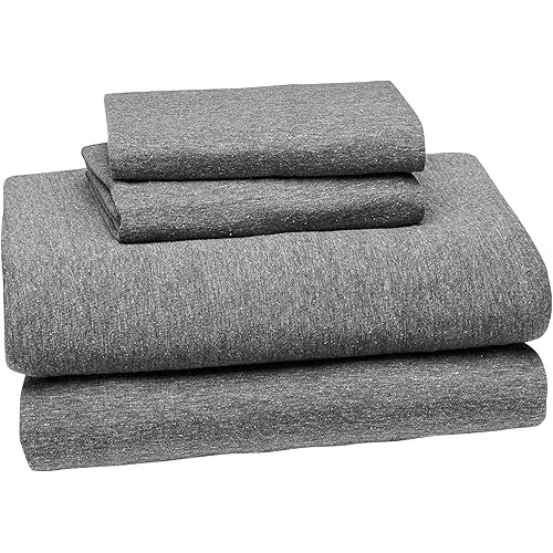 Amazon Basics Cotton Jersey Blend Bed Sheet Set - Queen, Dark Grey