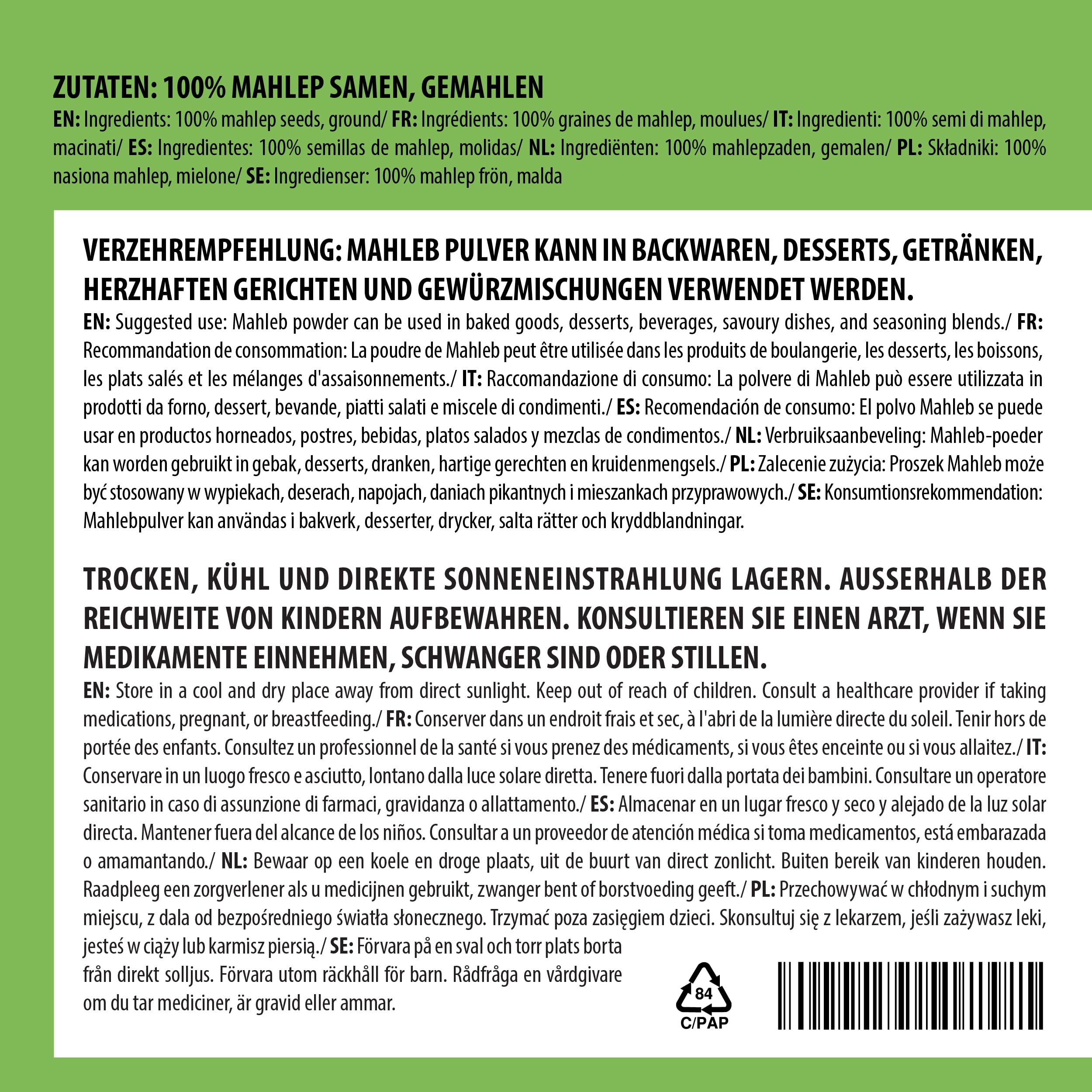 Alpi Nature Mahleb en Polvo 500g, Polvo de Mahlab, Semillas de Mahleb Molidas, Mahaleb Molida