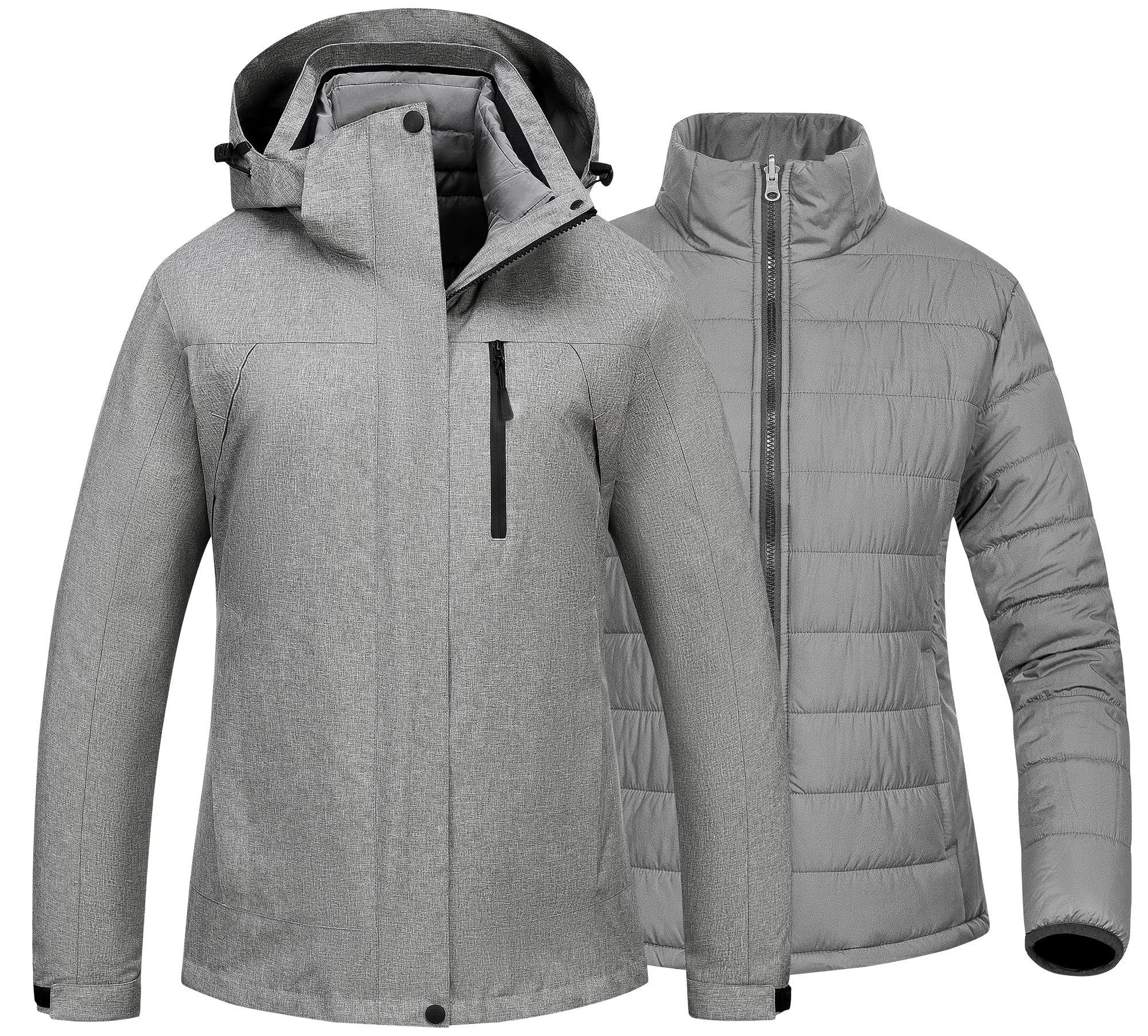 CREATMO US Women's 3 In 1 Waterproof Ski Jacket Windproof Snowboarding Jacket Warm Winter Snow Coat Raincoat