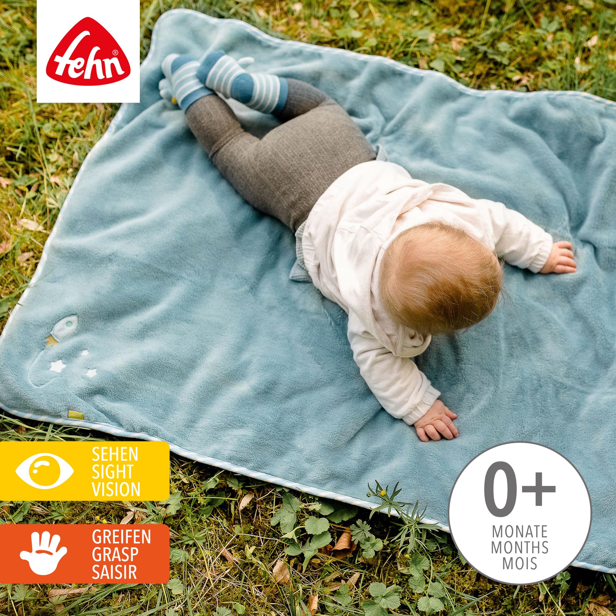 Fehn 065183 Kuscheldecke Fledermaus/Kuschelige Schmusedecke für Babys und Kleinkinder ab 0+ Monaten - zum Kuscheln, als Krabbelunterlage oder Schnuffeltuch, Maße: 100x75cm