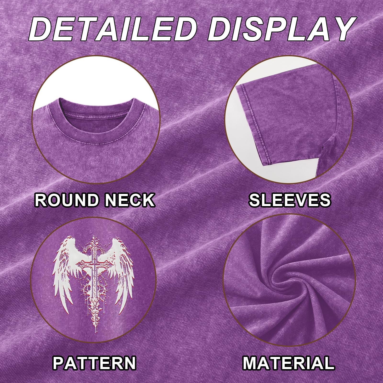 Vintage Goth Punk Shirts for Men Grunge Streetwear Oversized Tshirts Gothic Cross Y2k Graphic Tees Acid Wash T Shirt: Purple Small