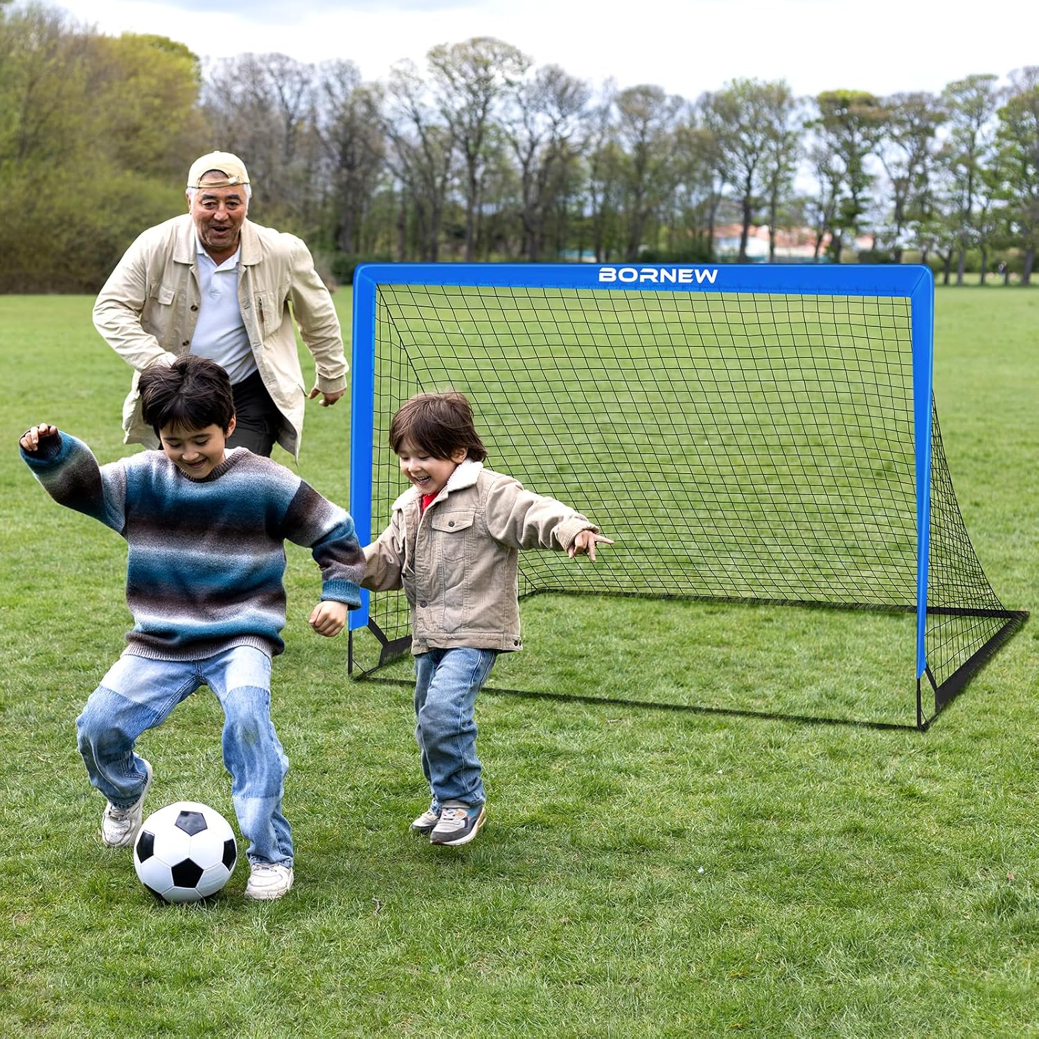 BORNEW 2 Pack Soccer Goal - Backyard & Indoor Soccer Goals for Kids, 7X5 / 6X4 / 4X3 ft Portable Pop Up Soccer Nets for Youth & Adult, Outdoor Games, Soccer Training Equipment Ages 3-16 Year Gift