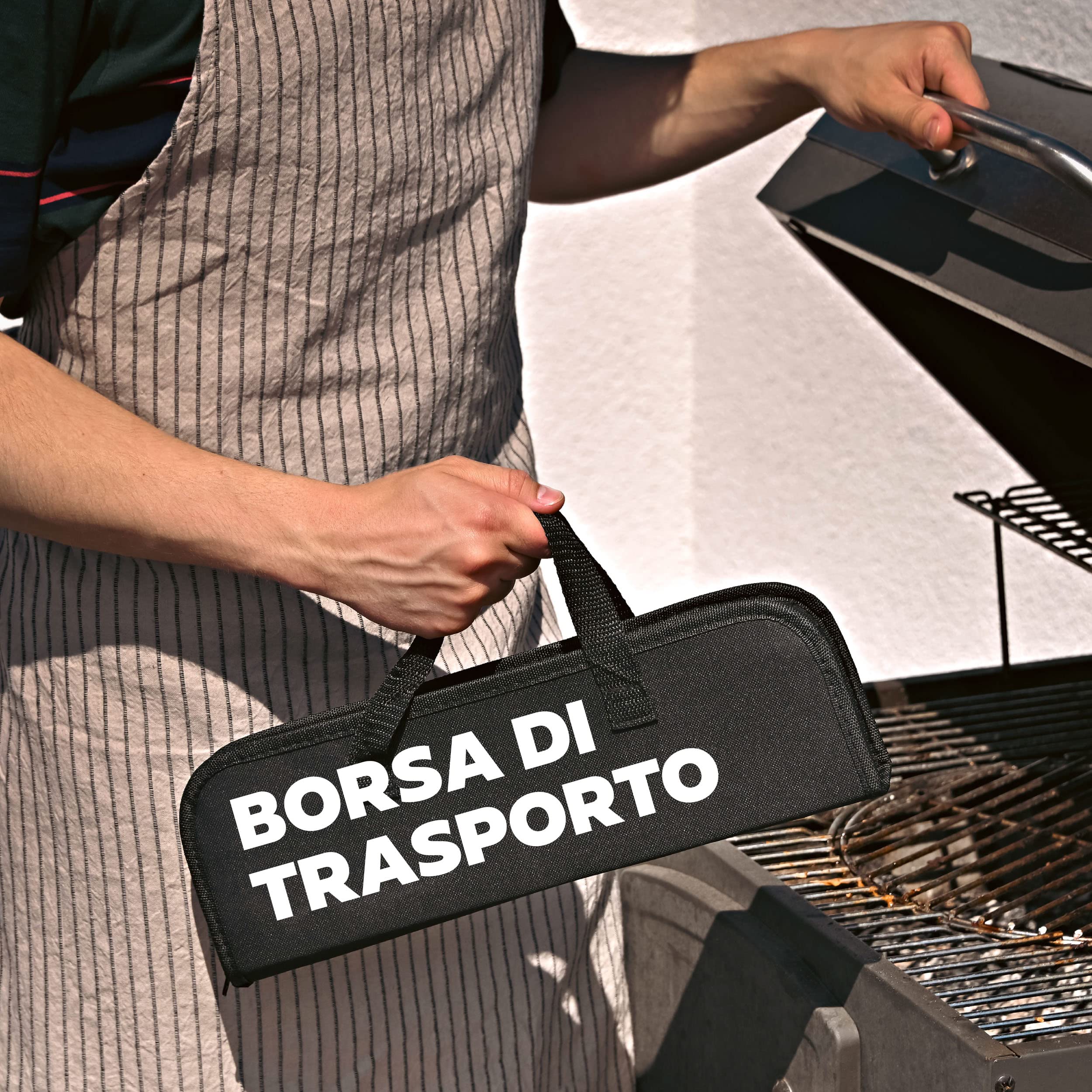 Praknu Set di Utensili per Barbecue in Acciaio Inox - Con Valigetta - Resistenti alle Alte Temperature