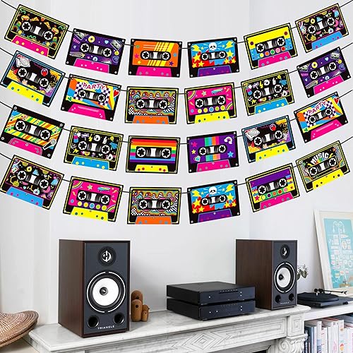 Miniatura 6 de Cartel de fiesta con cinta de casete, 4 unidades, decoración de fiesta de reproductor de cassette, cajas de radio, suministros de cumpleaños para