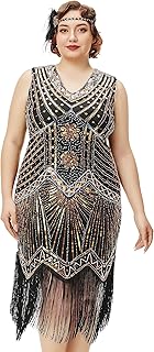 Women's Plus Size Flapper Dresses 1920s V Neck Beaded Fringed Great Gats...