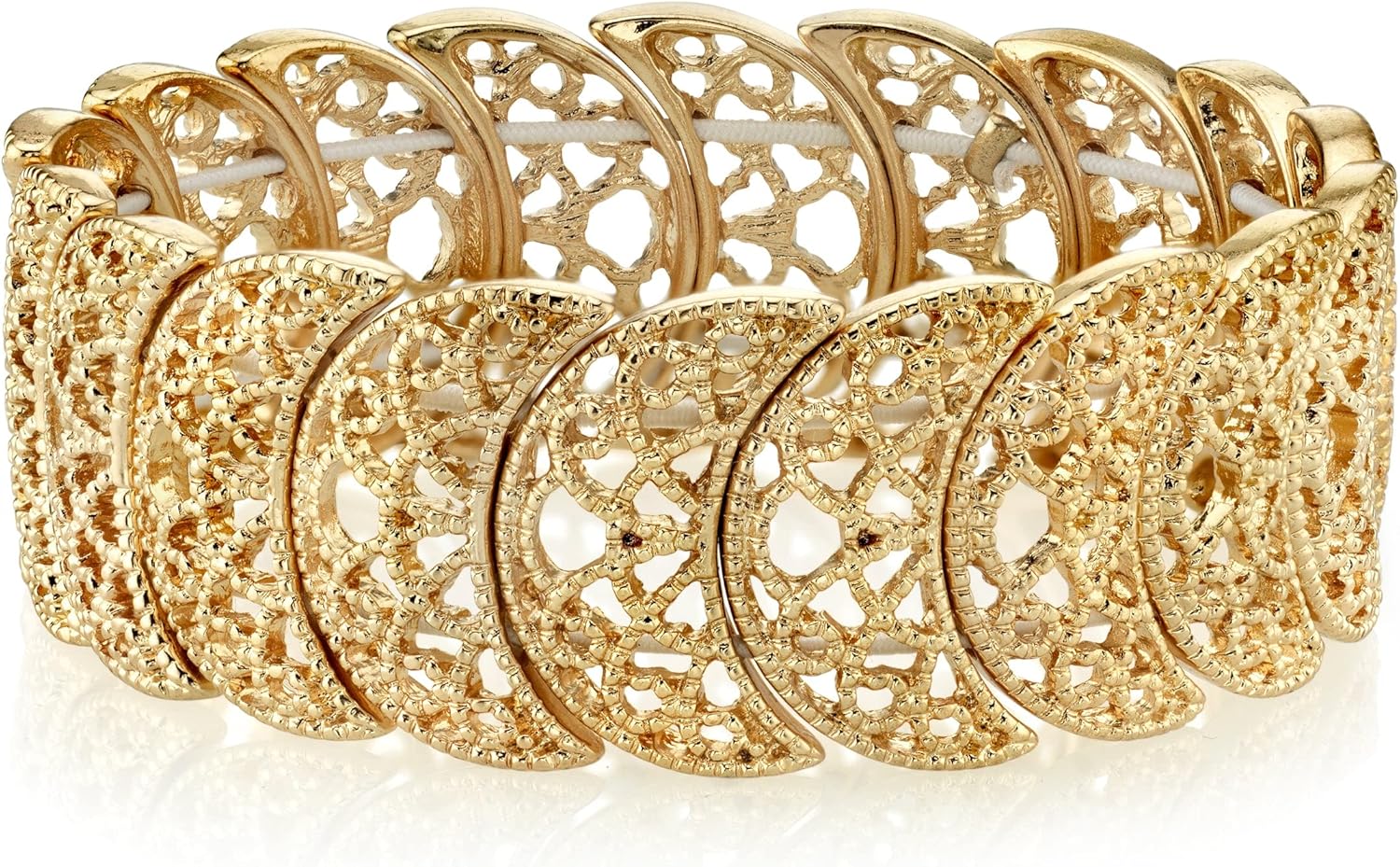 1928 Jewelry Vintage Lace Half-Circle Filigree Stretch Bracelet, 9"