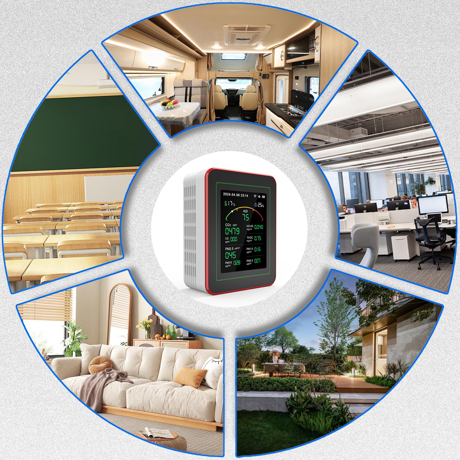 Medidor de Calidad del Aire Interior 15 en 1 con App - 2 Chips Sensores Precisos de CO2,PM2.5/PM10,HCHO,TVOC | Alertas en Tiempo Real y Análisis para la Salud | Fácil Lectura,Ideal para Hogar,Oficina