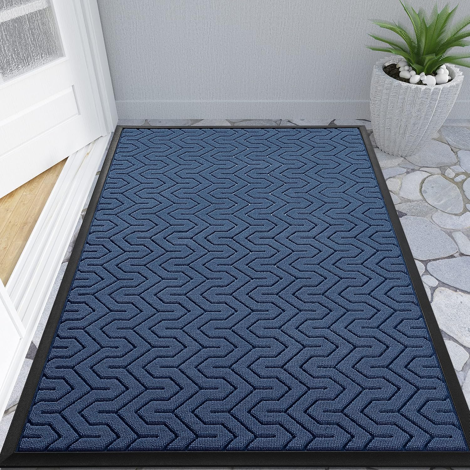 Yimobra Large Door Mat Outside Entrance 120 x 81 cm, Waterproof Heavy Duty Outdoor Mats for Front Door, Non Slip Rubber Entry Mat for Garage Patio, Easy Clean, Blue