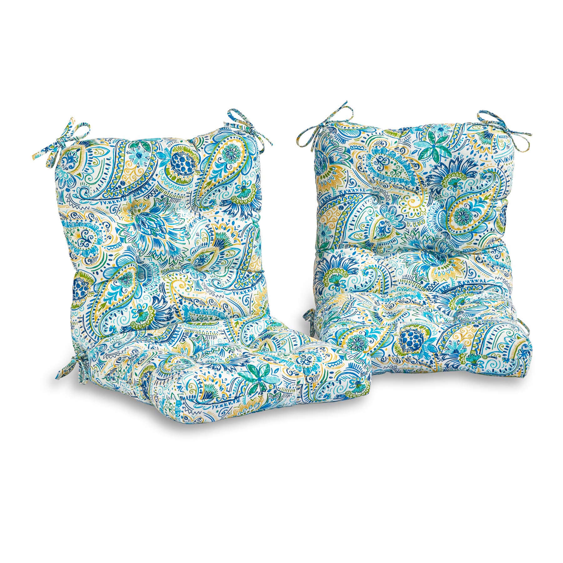 South Pine Porch Outdoor Seat/Back Chair Cushion, 2 Count (Pack of 1), Baltic Paisley