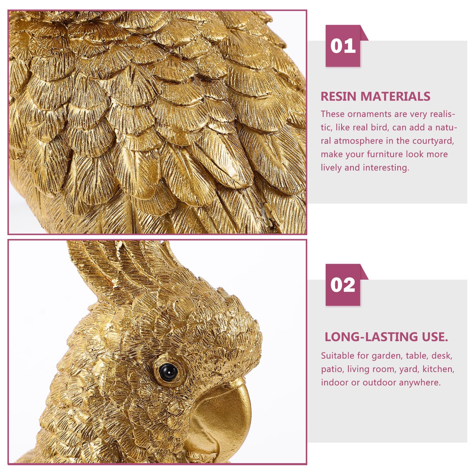 Figura Decorativa de Loro de Resina Dorada, Portátil y Fácil de Limpiar, Adecuado para Decoración de Mesa en Sala de Estar y Escritorio Familiar