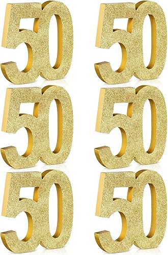 Miniatura 1 de Shellwei 6 piezas de decoración de cumpleaños número 50 para hombres y mujeres, decoraciones de 50 aniversario, decoración de mesa con purpurina