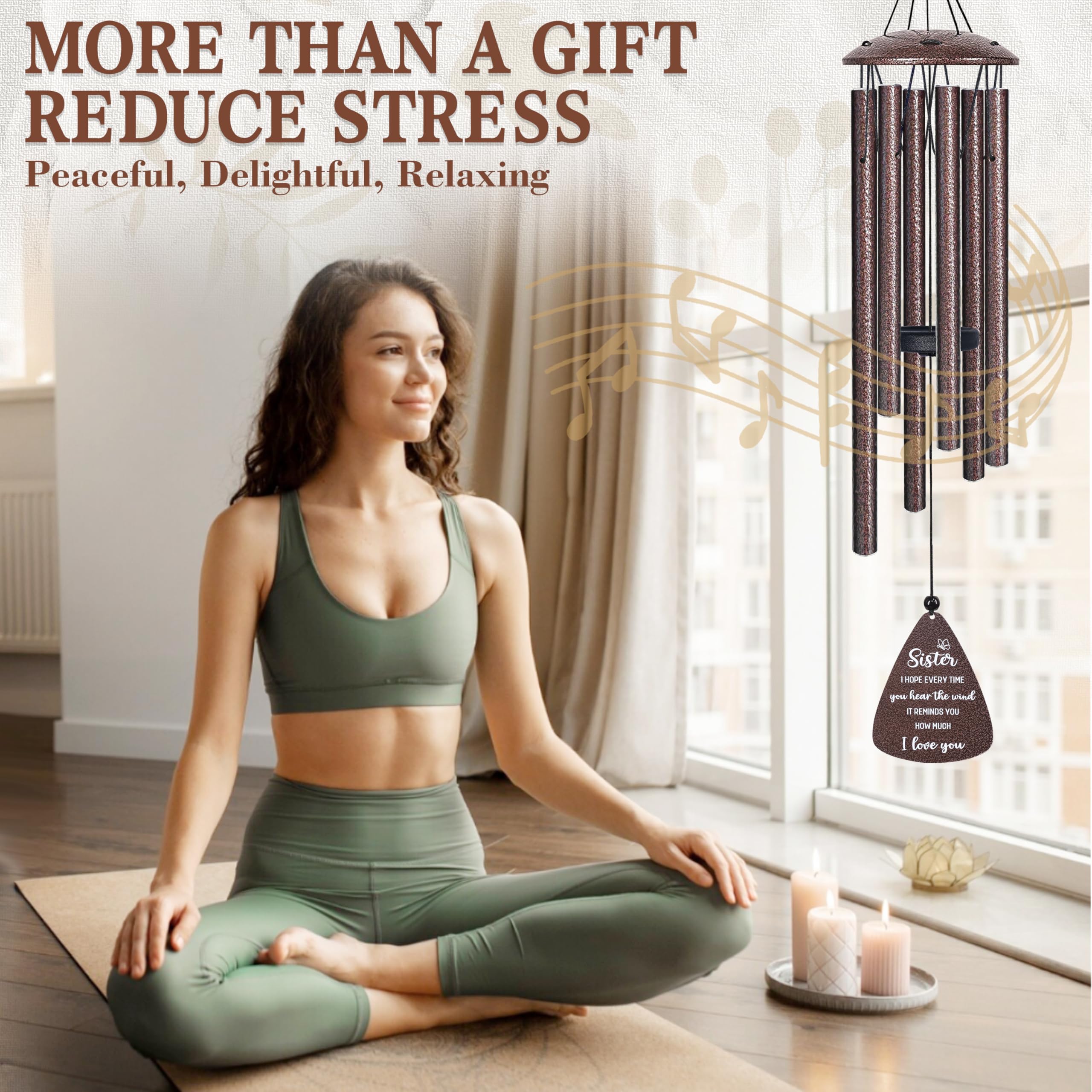 Sister Gifts, 32" Bronze Wind Chimes, Sister's Birthday Gifts from Sisters Brother, Sisters in Law Gift, Best Sister Ever Gift for Women Birthday Christmas Mother's Day, Home Decor 3