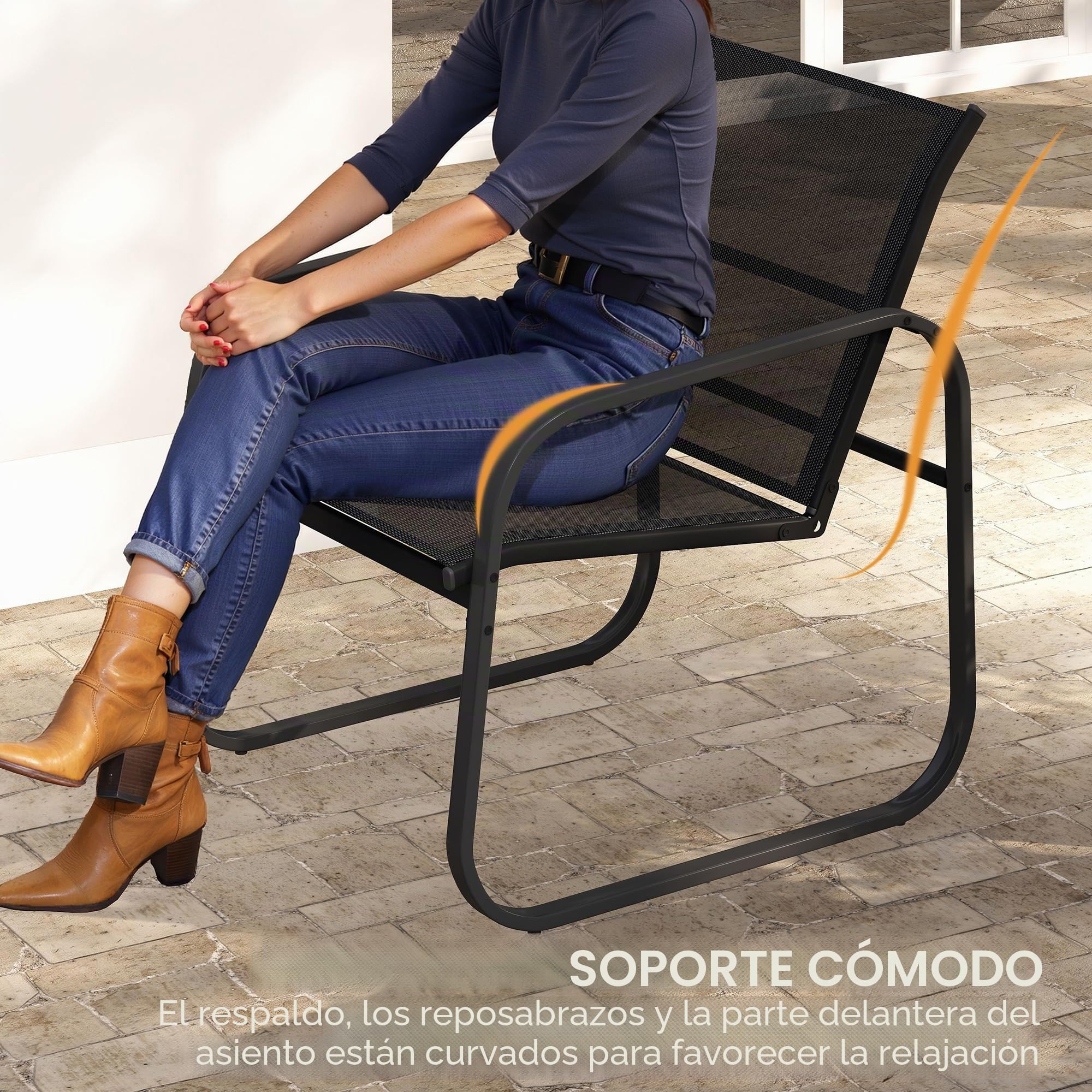 Outsunny - Juego de bistró de jardín (3 piezas, salón de jardín al aire libre, 2 personas, con 2 sillas de malla y mesa de centro de vidrio templado, muebles de jardín, terraza, balcón y porche, color | Salón de jardín al aire libre, sillas de malla, mesa