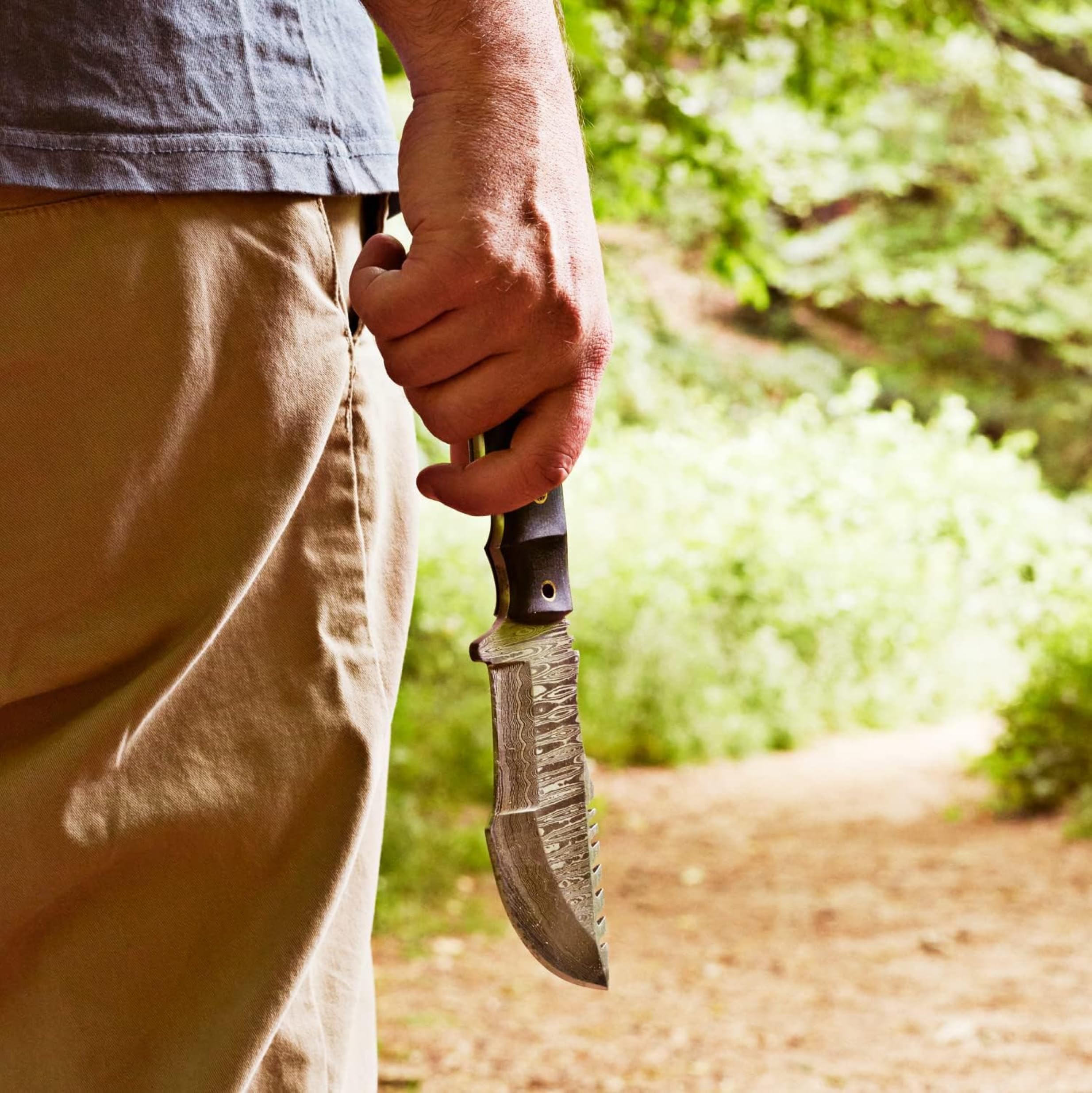 BIGCAT ROAR Ręcznie wykonany nóż z Damaszku – Full Tang Fixed Blade nóż myśliwski z pochwą i drewnianym uchwytem z drewna orzechowego – nóż outdoorowy EDC, 25,4 cm – Black Jaguar