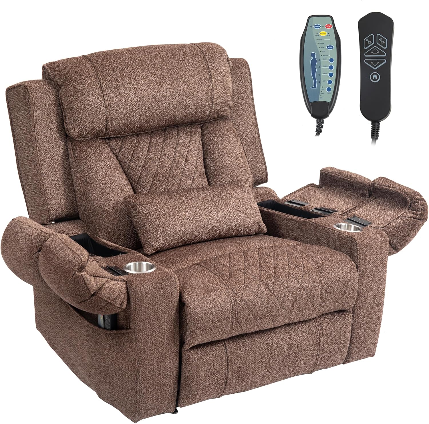 Big Man Power Lay Flat Lift Chair Oversized Recliner Dual Motor Heat Vibration for Elderly, Overstuffed Electric Extra Wide Recliners with Flip Arm Storage Cup Holders,USB Type C Charging
