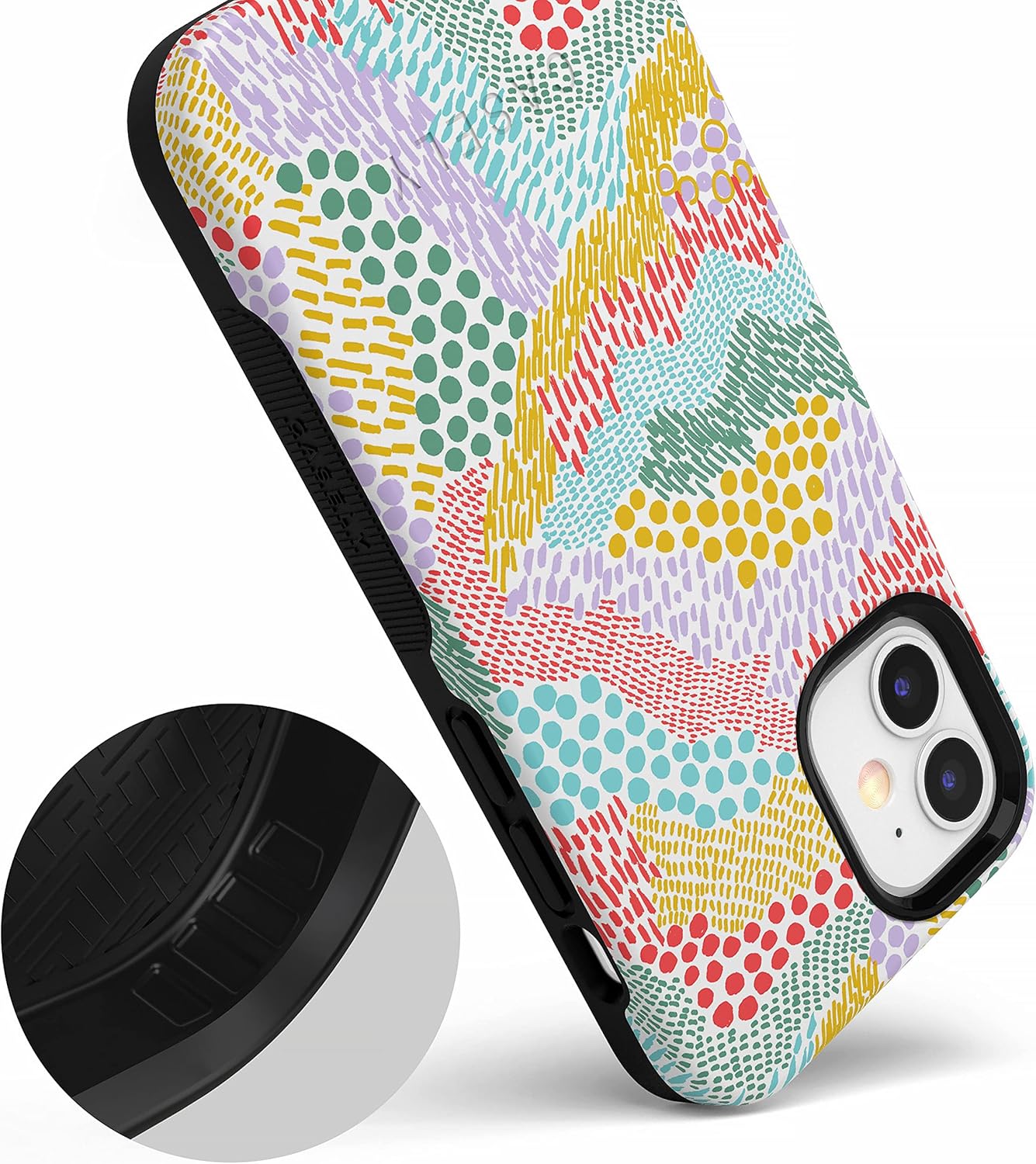 Casely iPhone 12 Mini Case | Color Me Happy | Doodle Colorblock | Bold Protective Design | Compatible with MagSafe