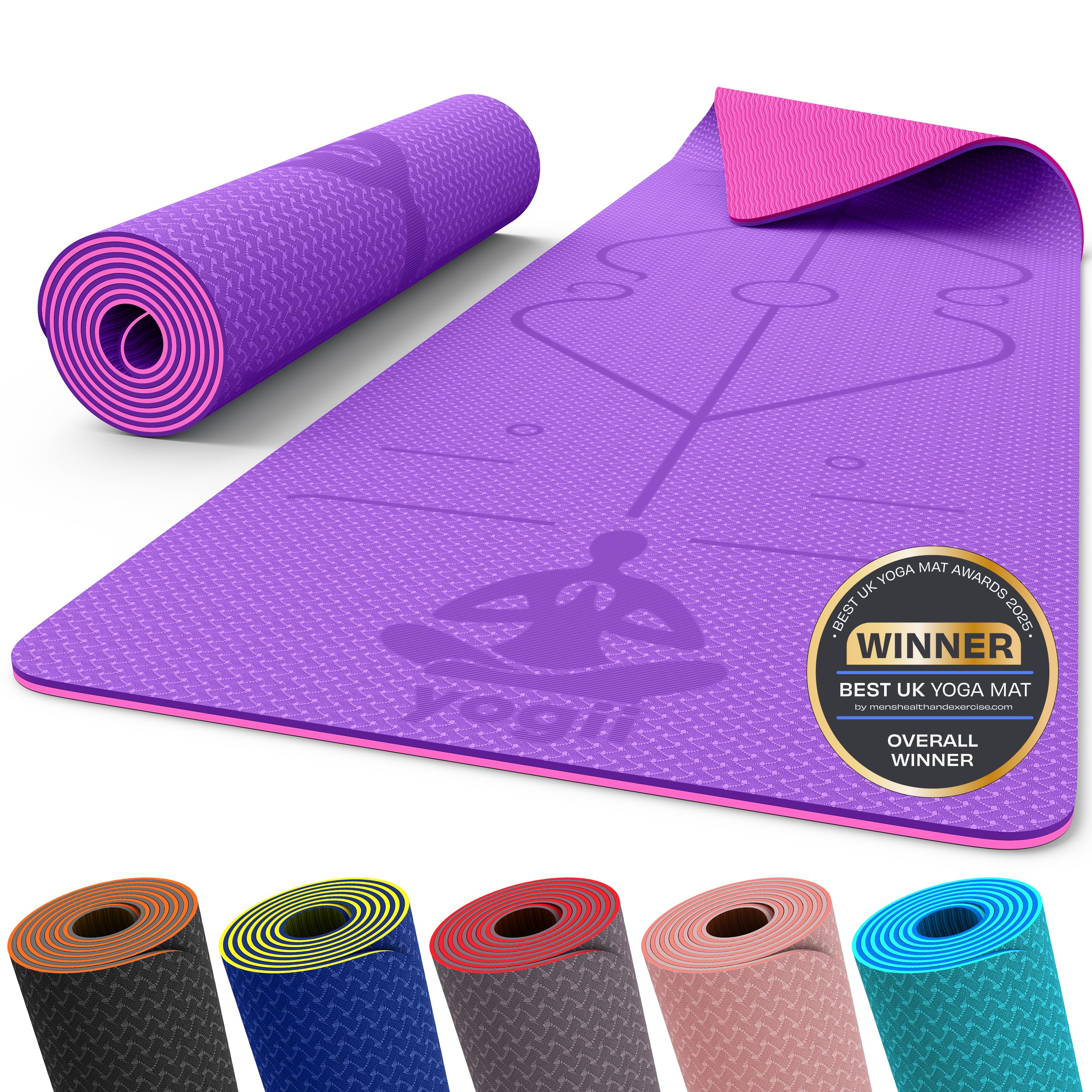 Yogii Yoga Mat - Non-Slip 6mm Thick TPE & Travel-friendly Yoga Mat - Perfect for Home & Gym Exercise Fitness & Pilates - With Laser Alignment Guides for Men & WomenCarbonfree Certified