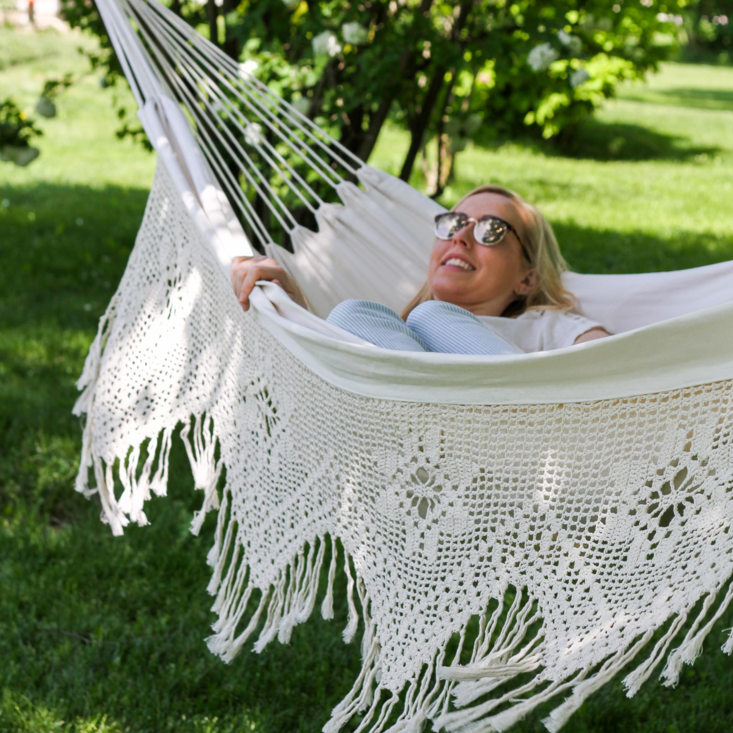 Vivere BRAZ400 - Hamaca Doble de algodón, Estilo brasileño, Natural