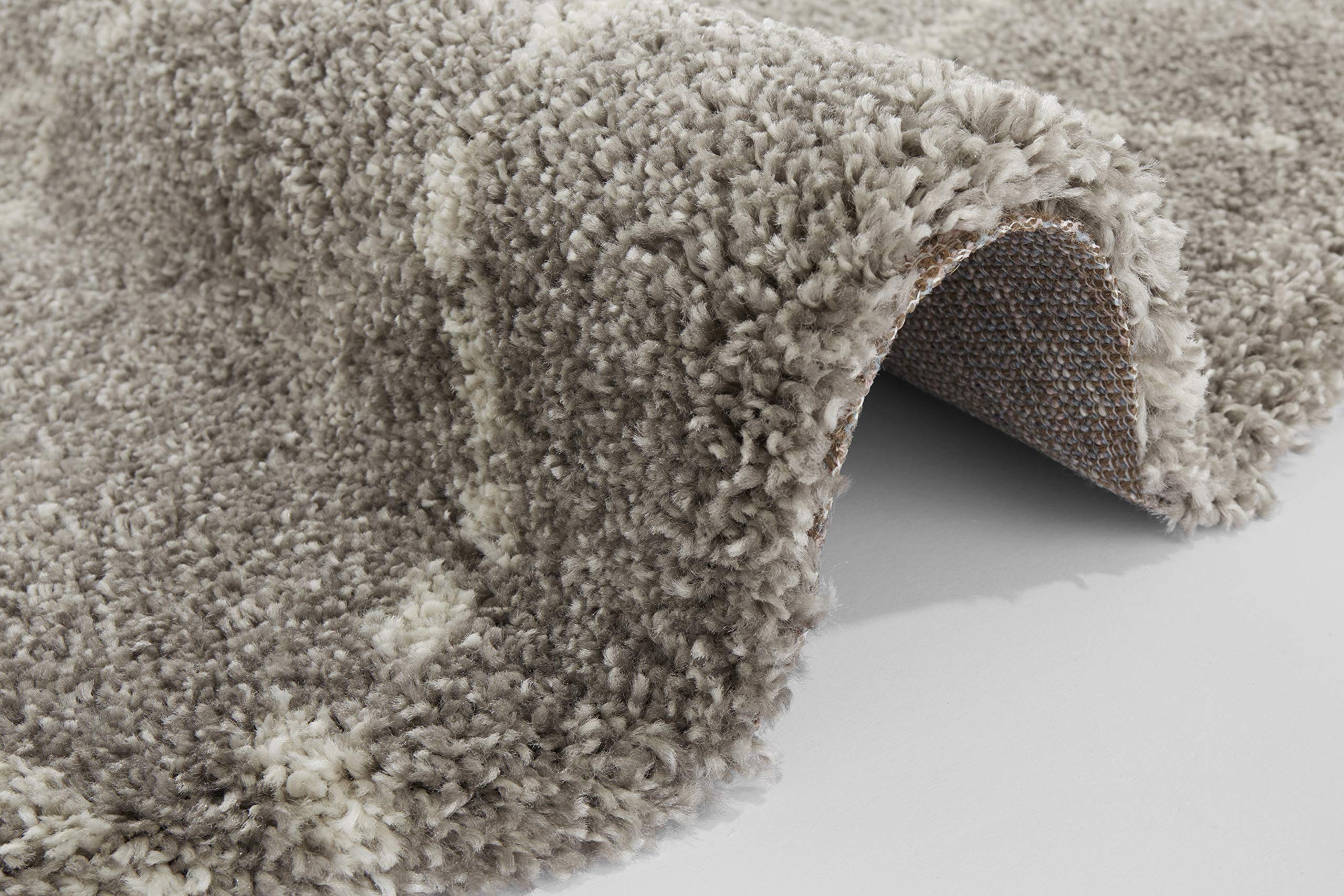 Hash Tapis Rond Doux et Moelleux Motif Losanges Ø 160 cm 100% polypropylène Compatible avec Chauffage au Sol Résistant Gris/crème