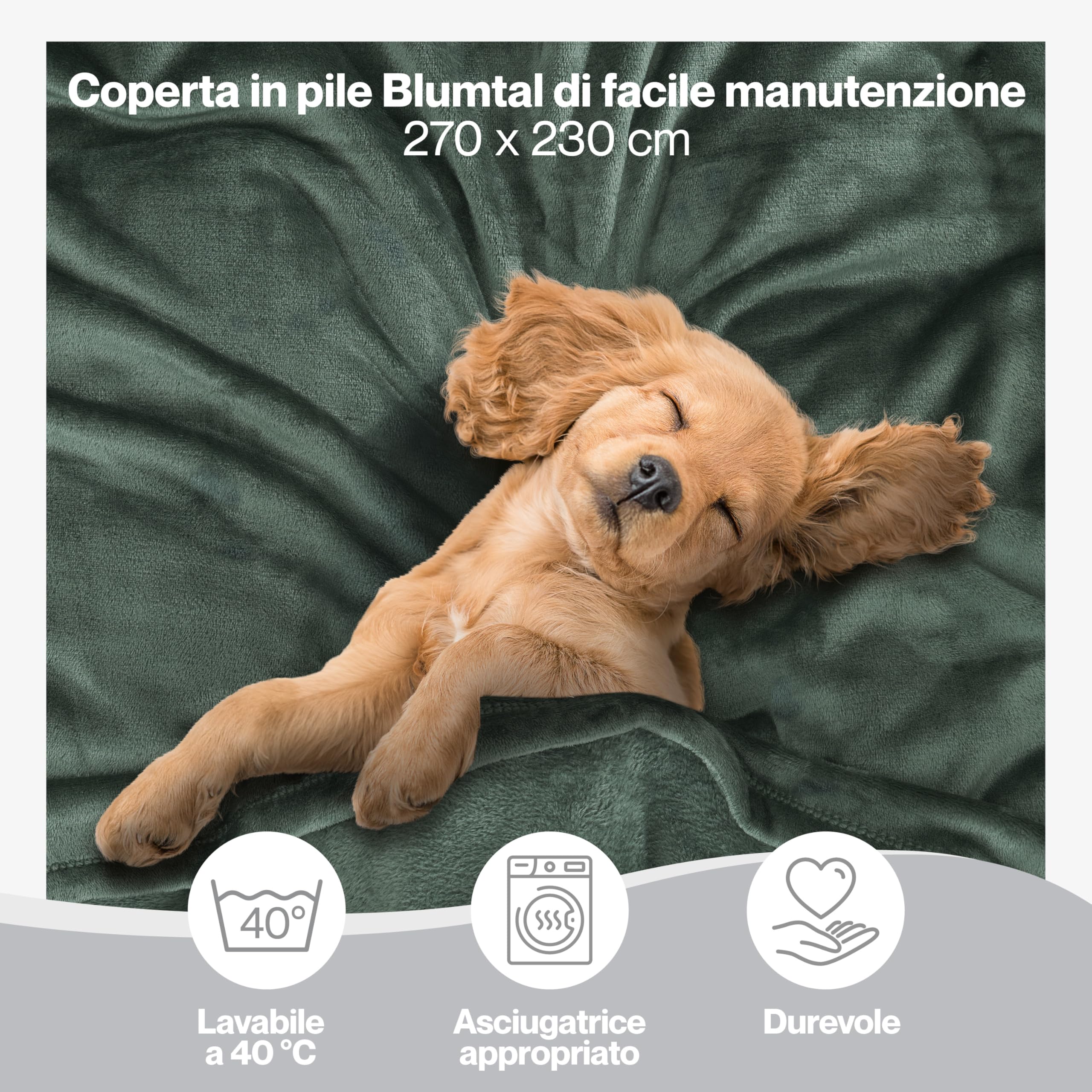 Blumtal Coperta Pile 270x230cm - Coperta Plaid divano super morbida - Coperta Divano certificata OKEO-Tex - coperta per divano - coperta invernale - coperte in pail - plaid matrimoniale pile in verde