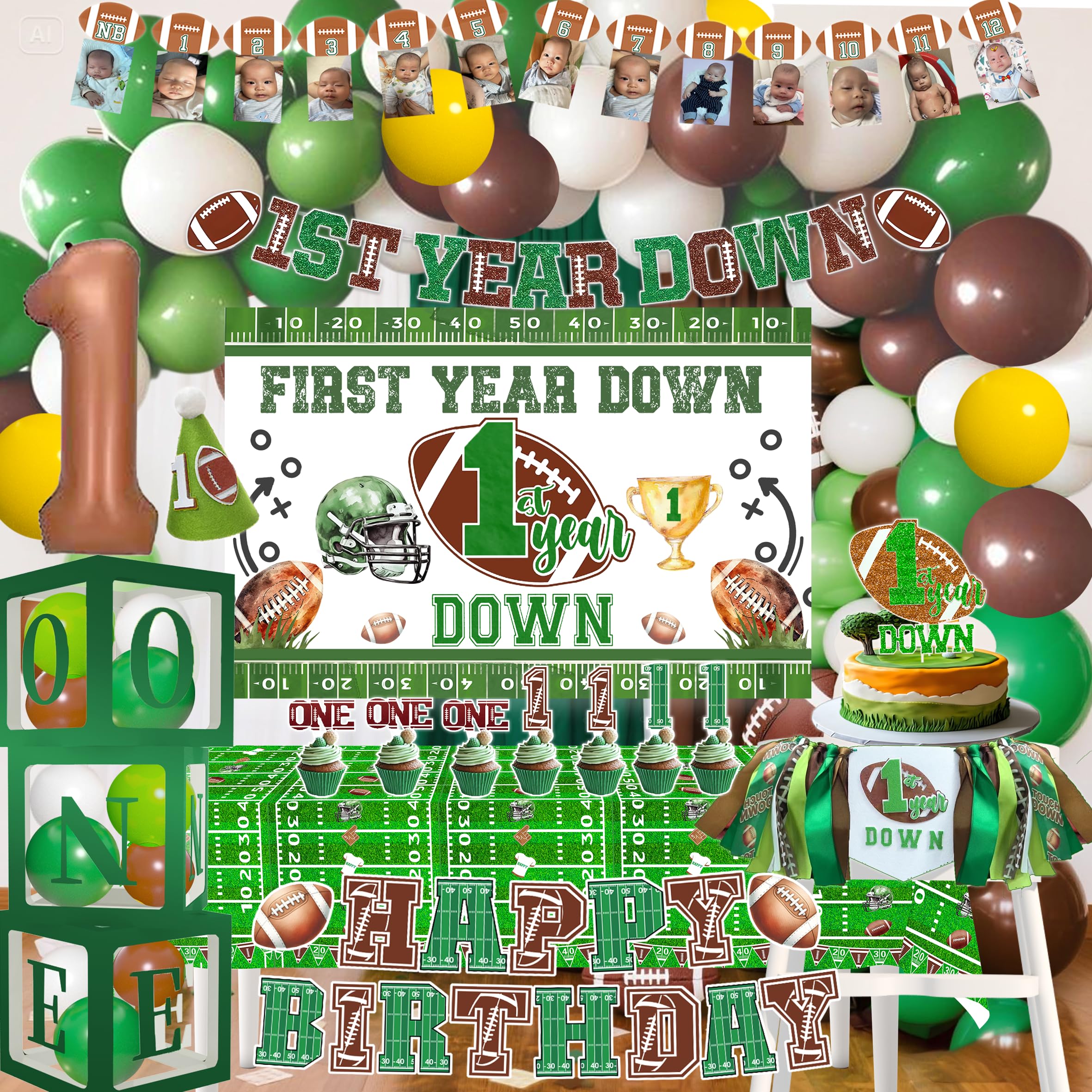 Football 1st birthday decorations for Boy 1st Year Down Birthday Decor First Year Down Football Birthday Party Supplies Decorations include Balloon